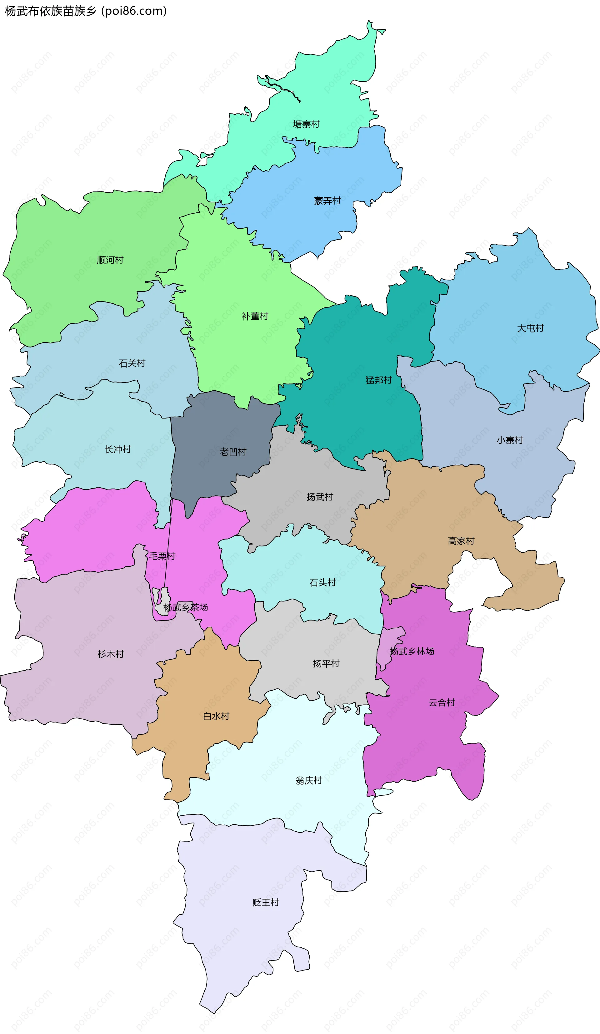 杨武布依族苗族乡边界地图(五级行政区划)