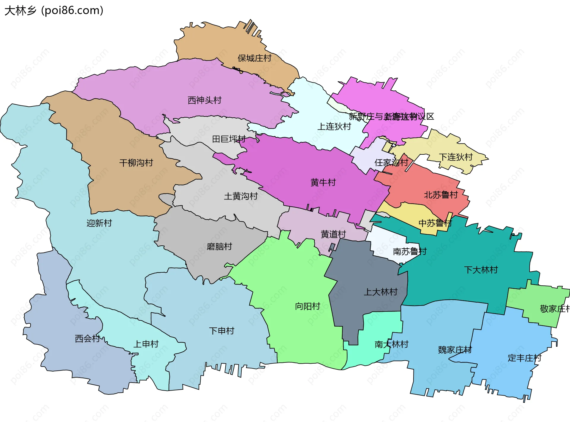 大林乡边界地图(五级行政区划)