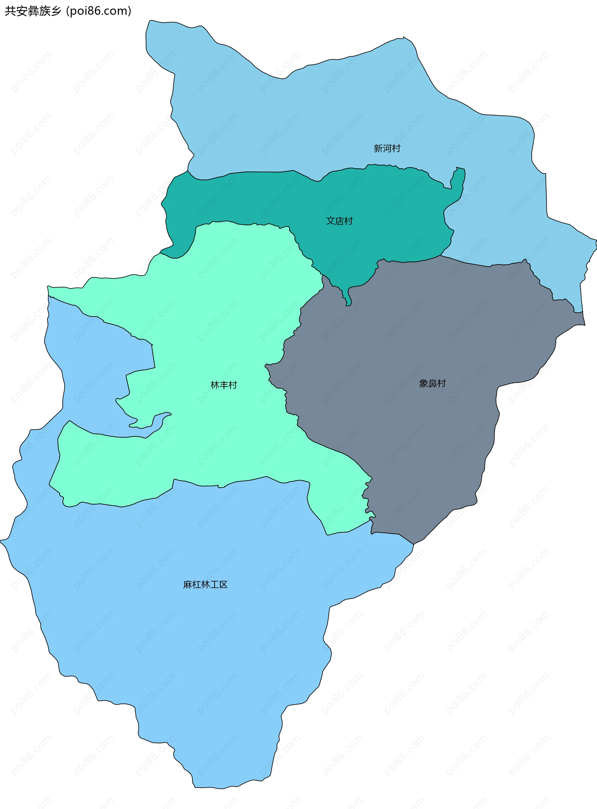 共安彝族乡边界地图(五级行政区划)