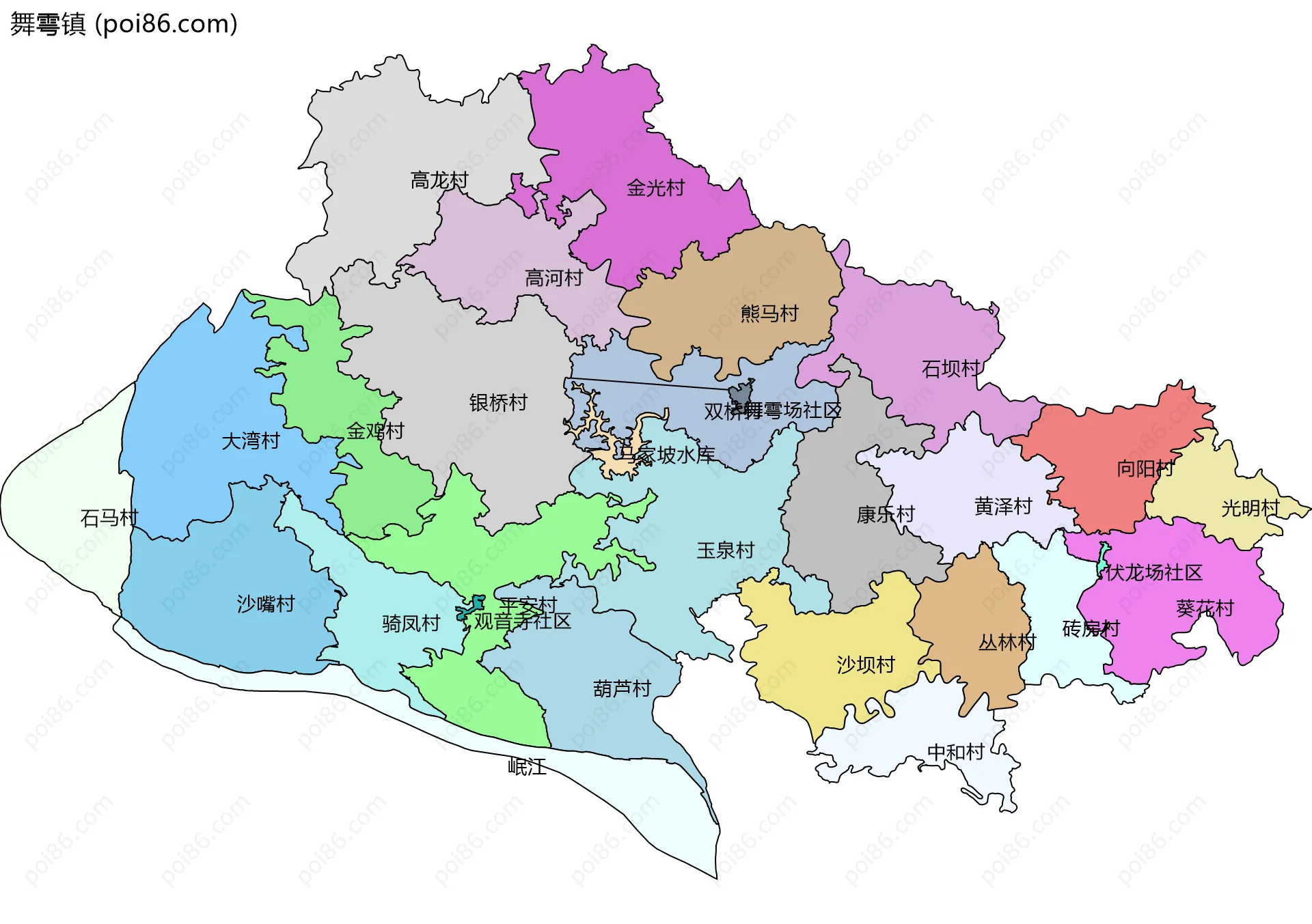 舞雩镇边界地图(五级行政区划)