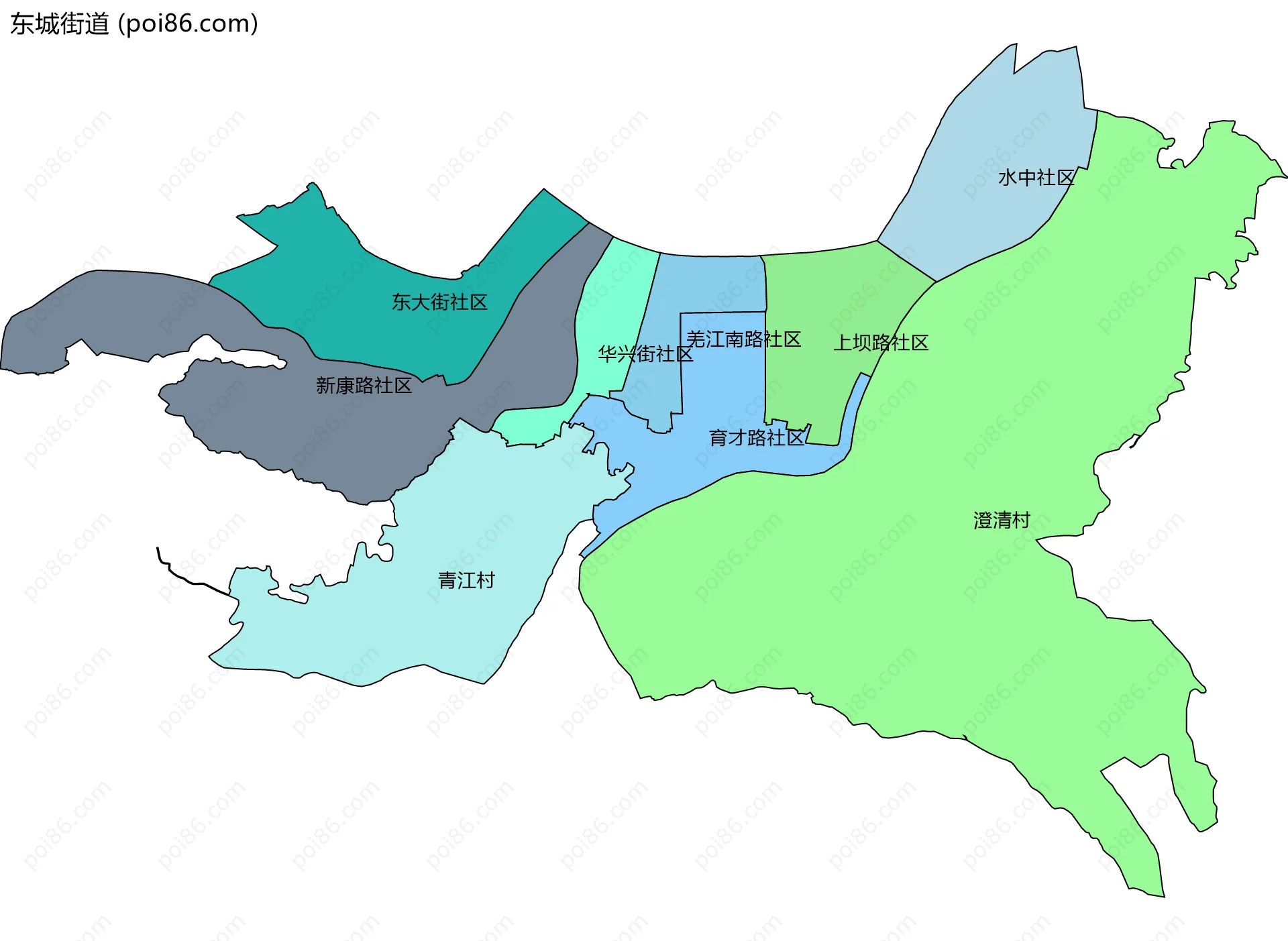 东城街道边界地图(五级行政区划)