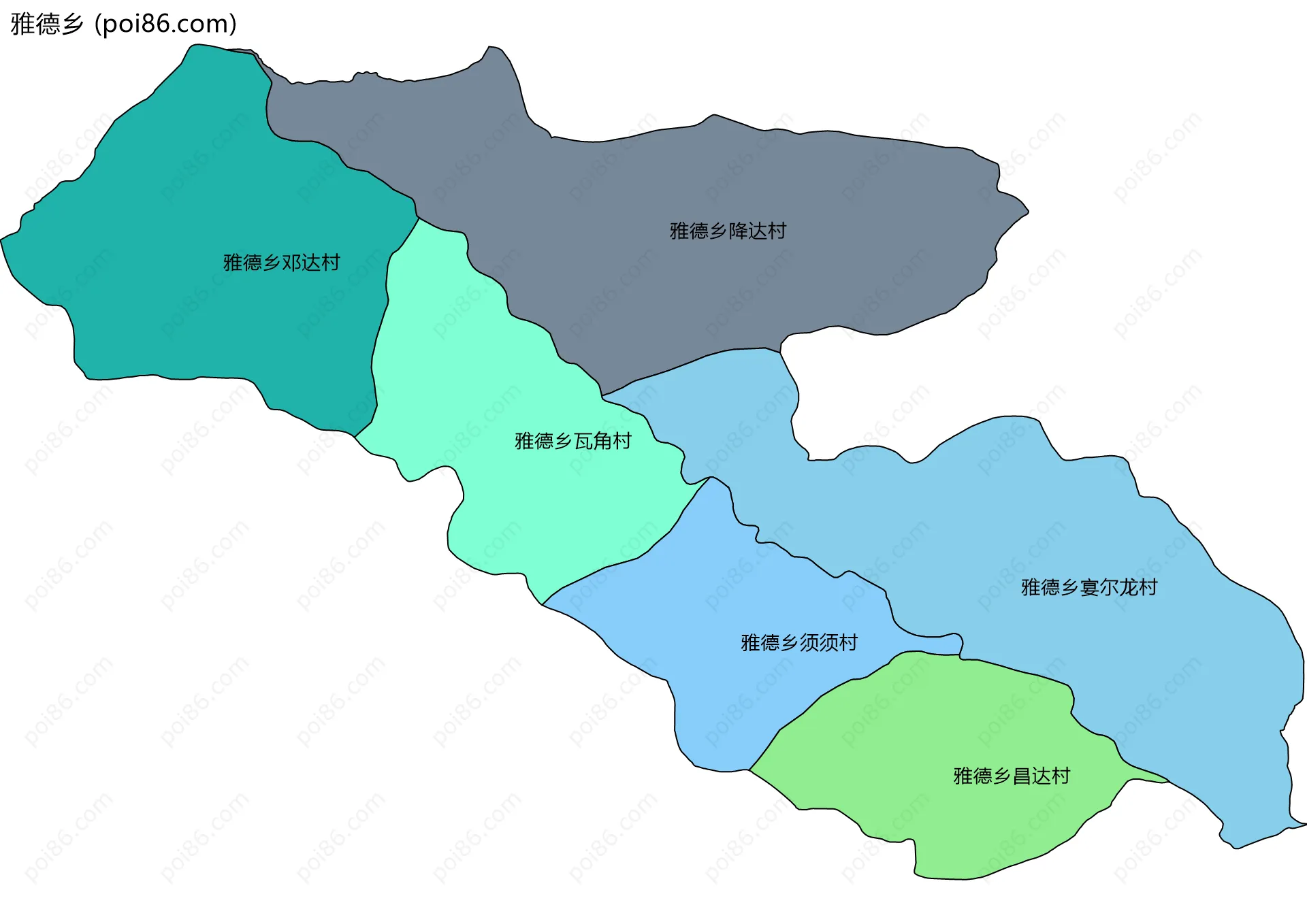 雅德乡边界地图(五级行政区划)