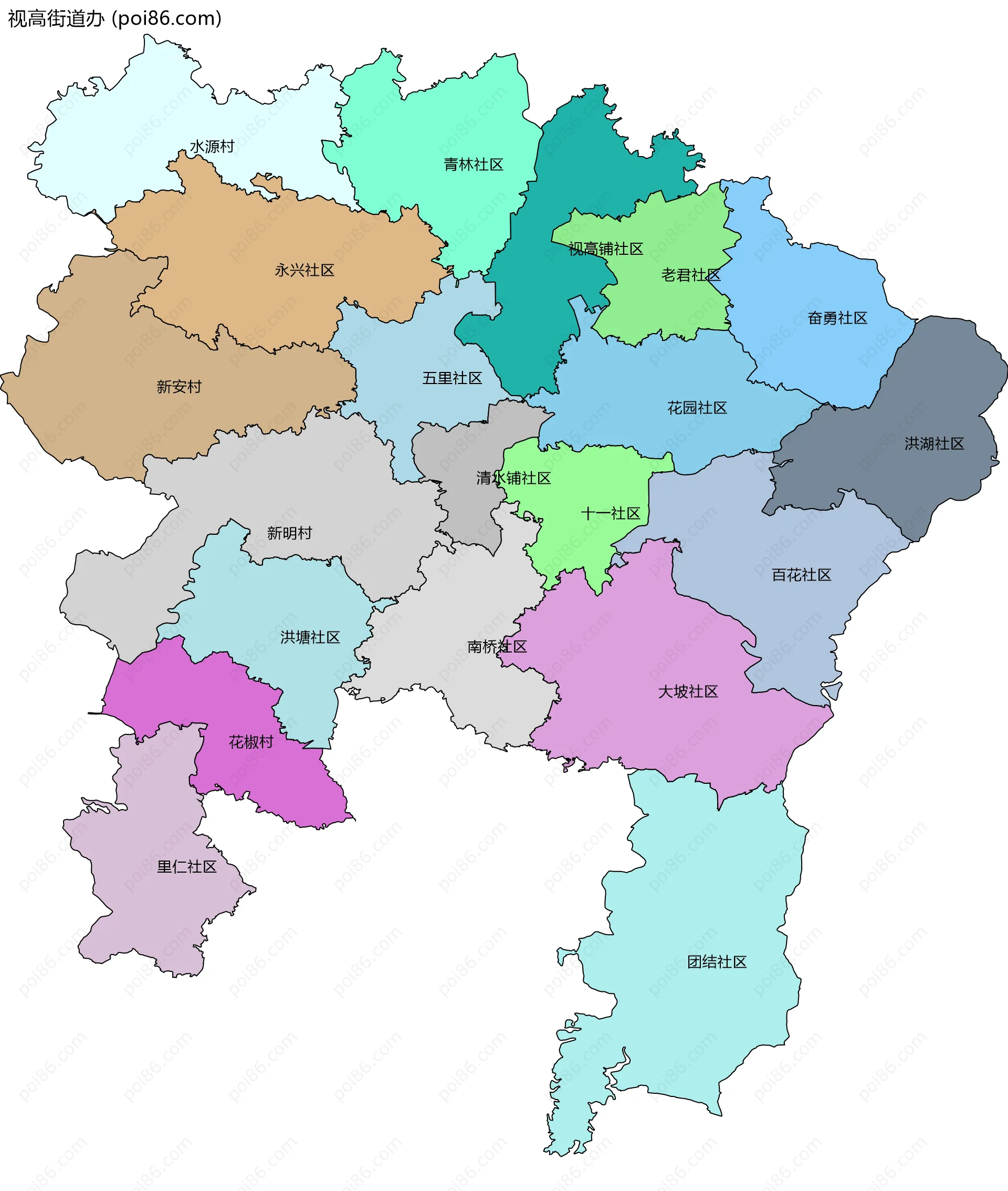 视高街道办边界地图(五级行政区划)