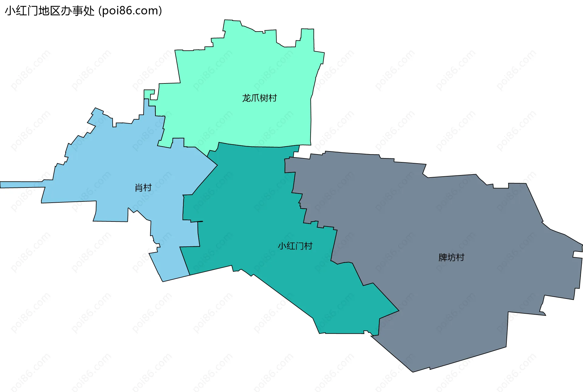 小红门地区办事处边界地图(五级行政区划)