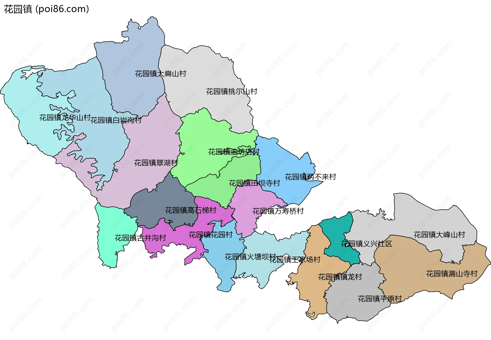 花园镇边界地图(五级行政区划)