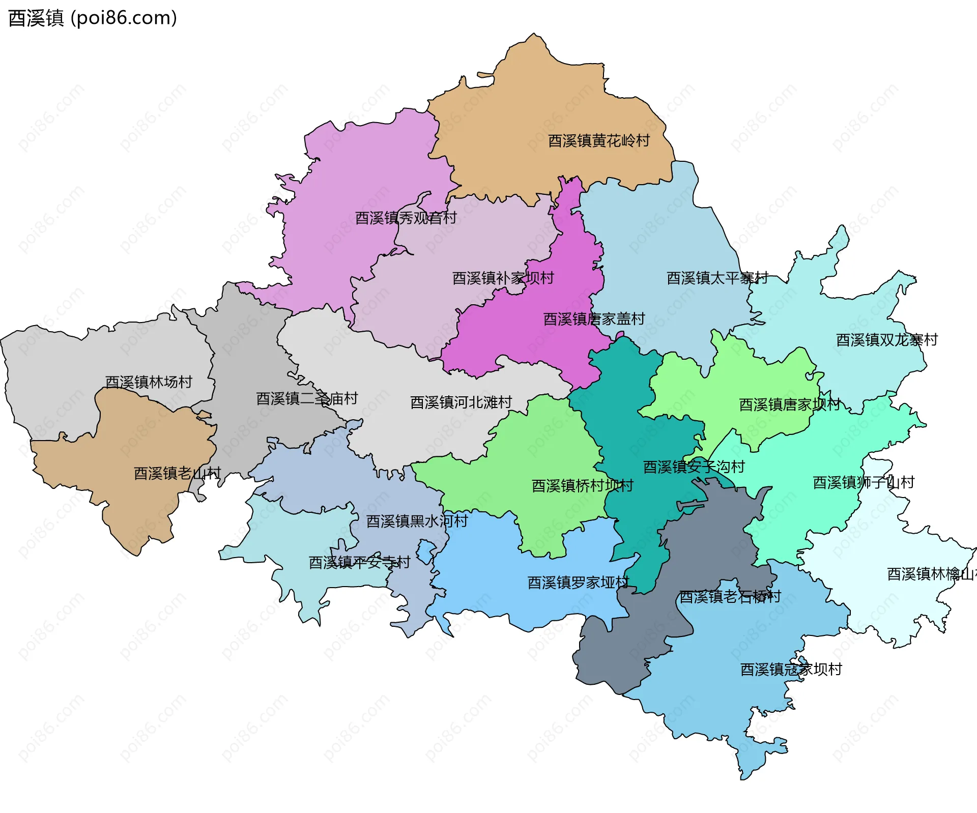 酉溪镇边界地图(五级行政区划)