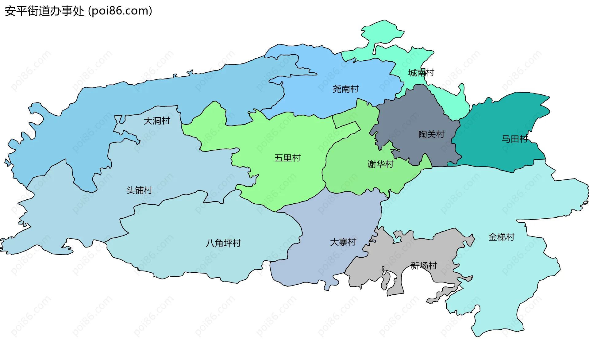 安平街道办事处边界地图(五级行政区划)