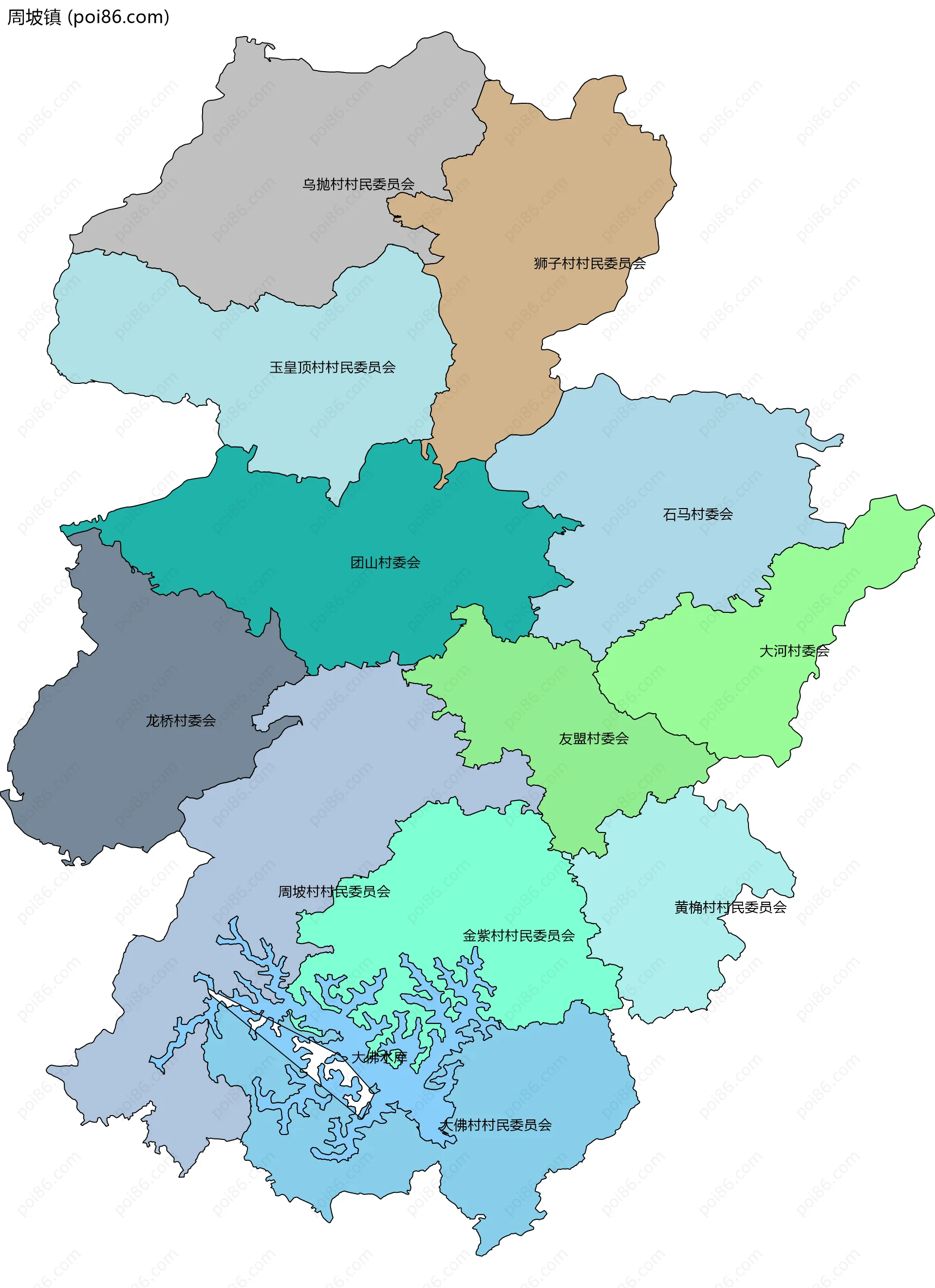 周坡镇边界地图(五级行政区划)