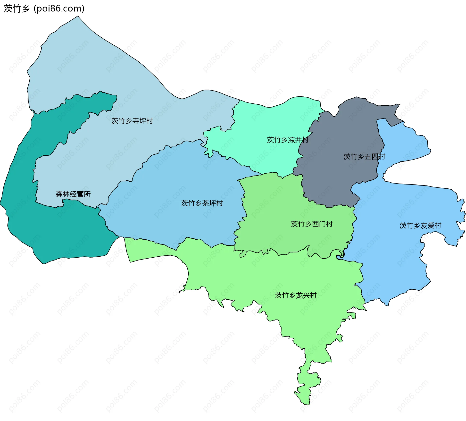 茨竹乡边界地图(五级行政区划)