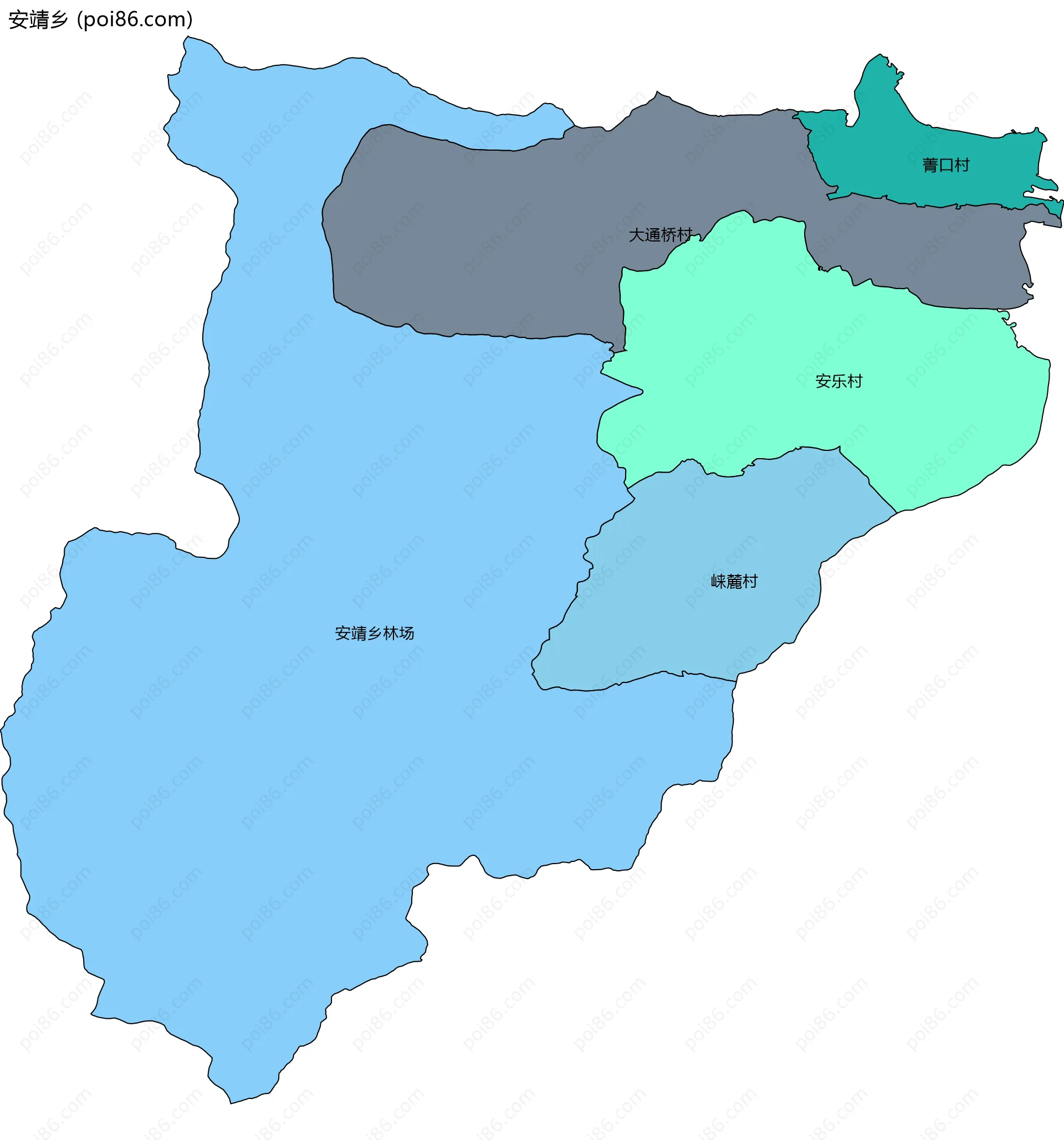 安靖乡边界地图(五级行政区划)