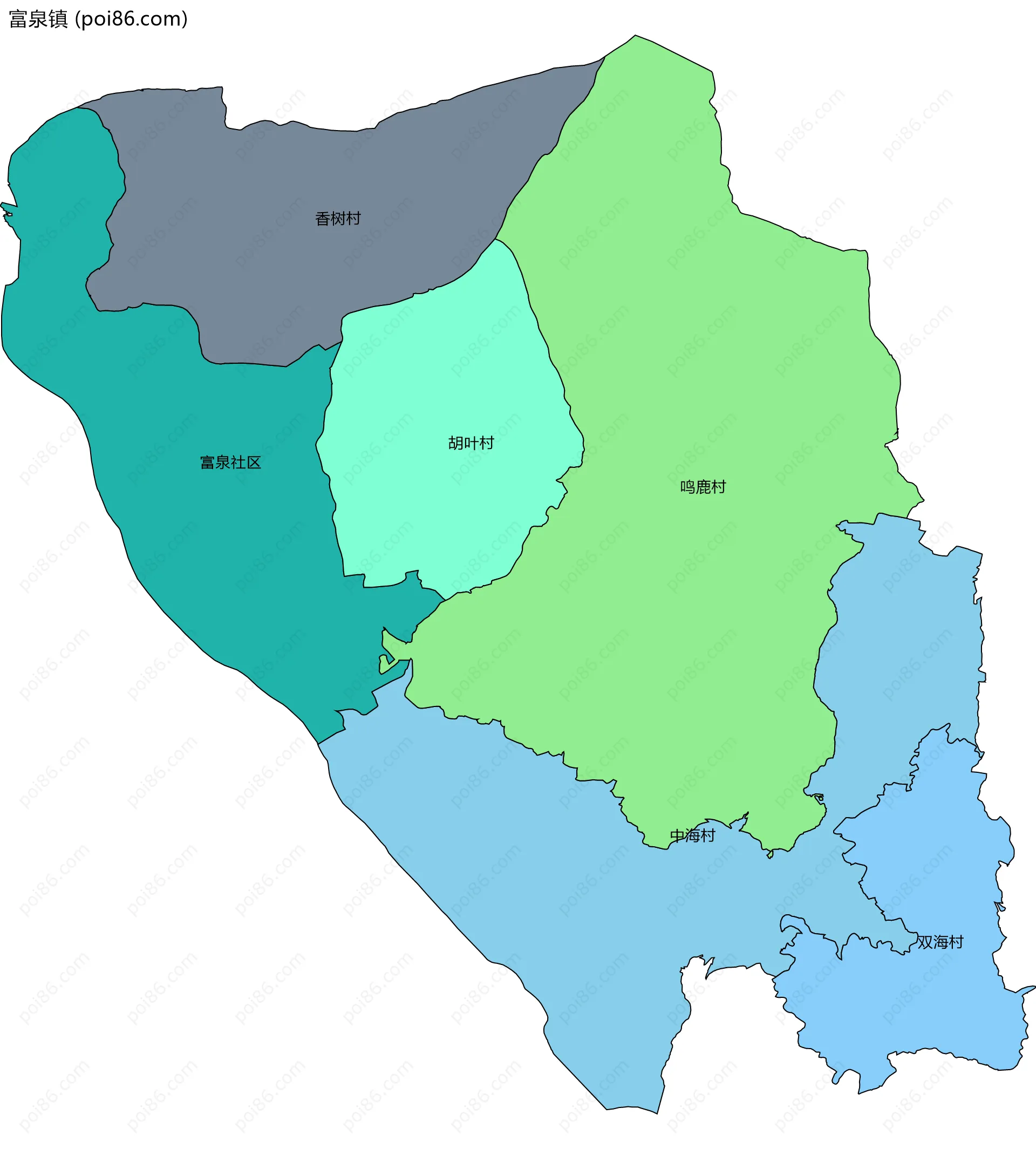 富泉镇边界地图(五级行政区划)