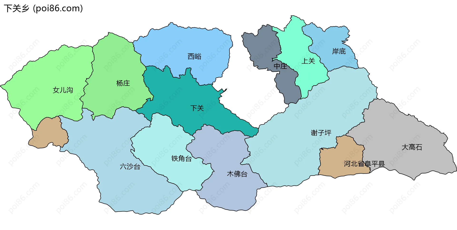 下关乡边界地图(五级行政区划)
