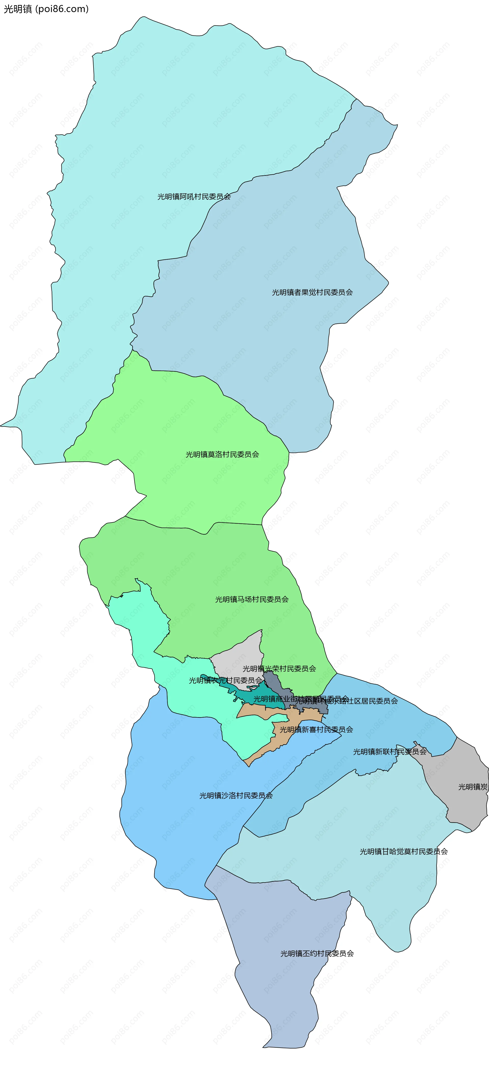 光明镇边界地图(五级行政区划)