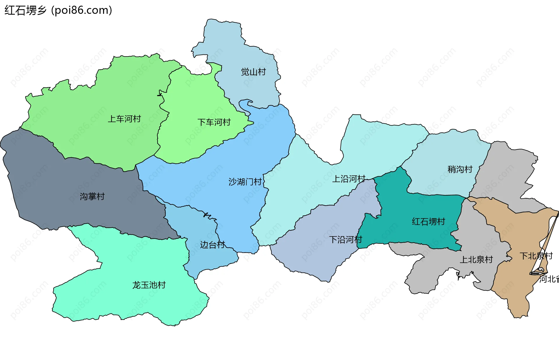 红石塄乡边界地图(五级行政区划)