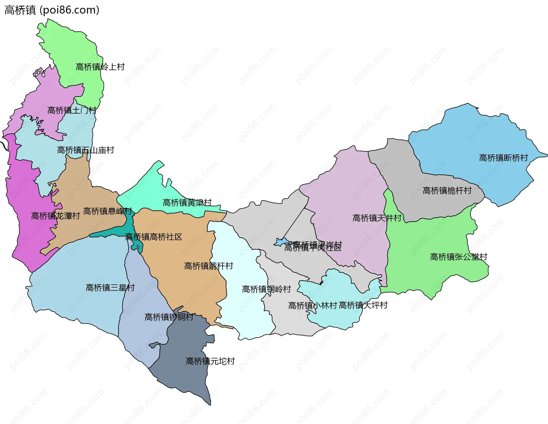 高桥镇边界地图(五级行政区划)