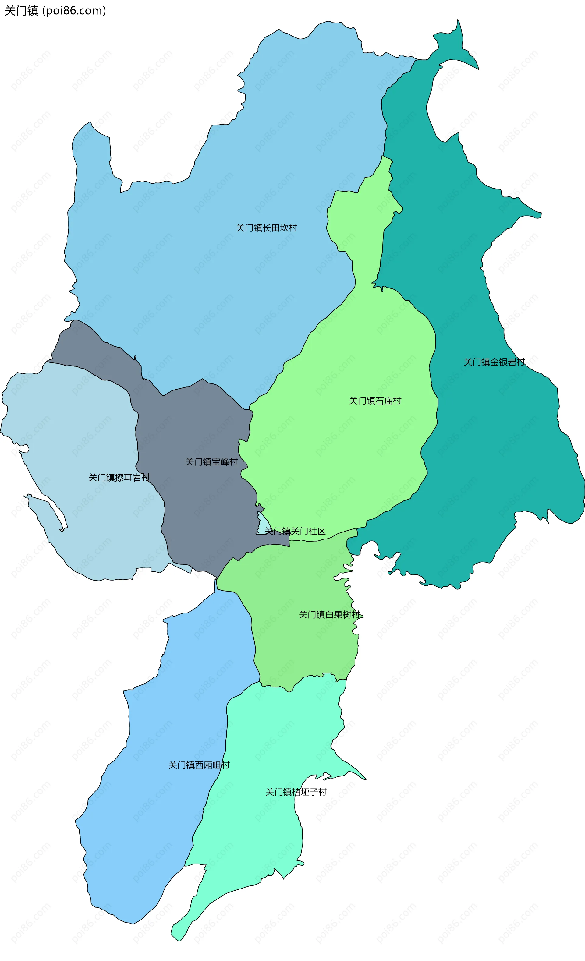 关门镇边界地图(五级行政区划)