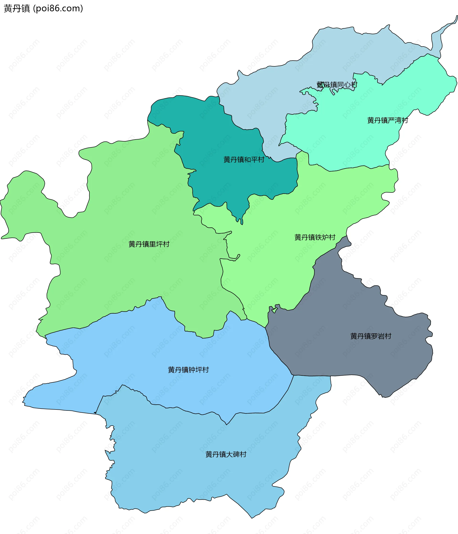 黄丹镇边界地图(五级行政区划)