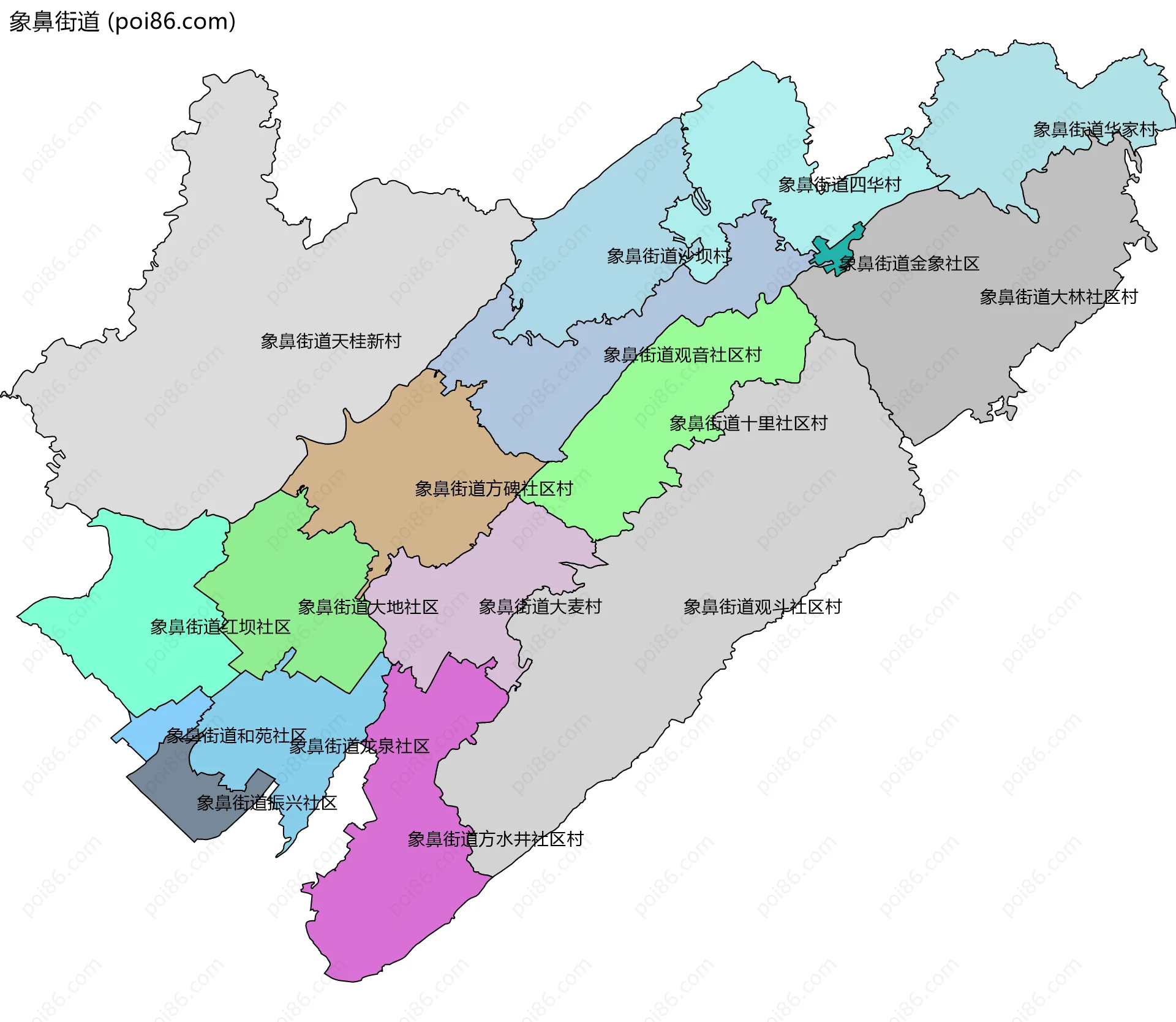 象鼻街道边界地图(五级行政区划)