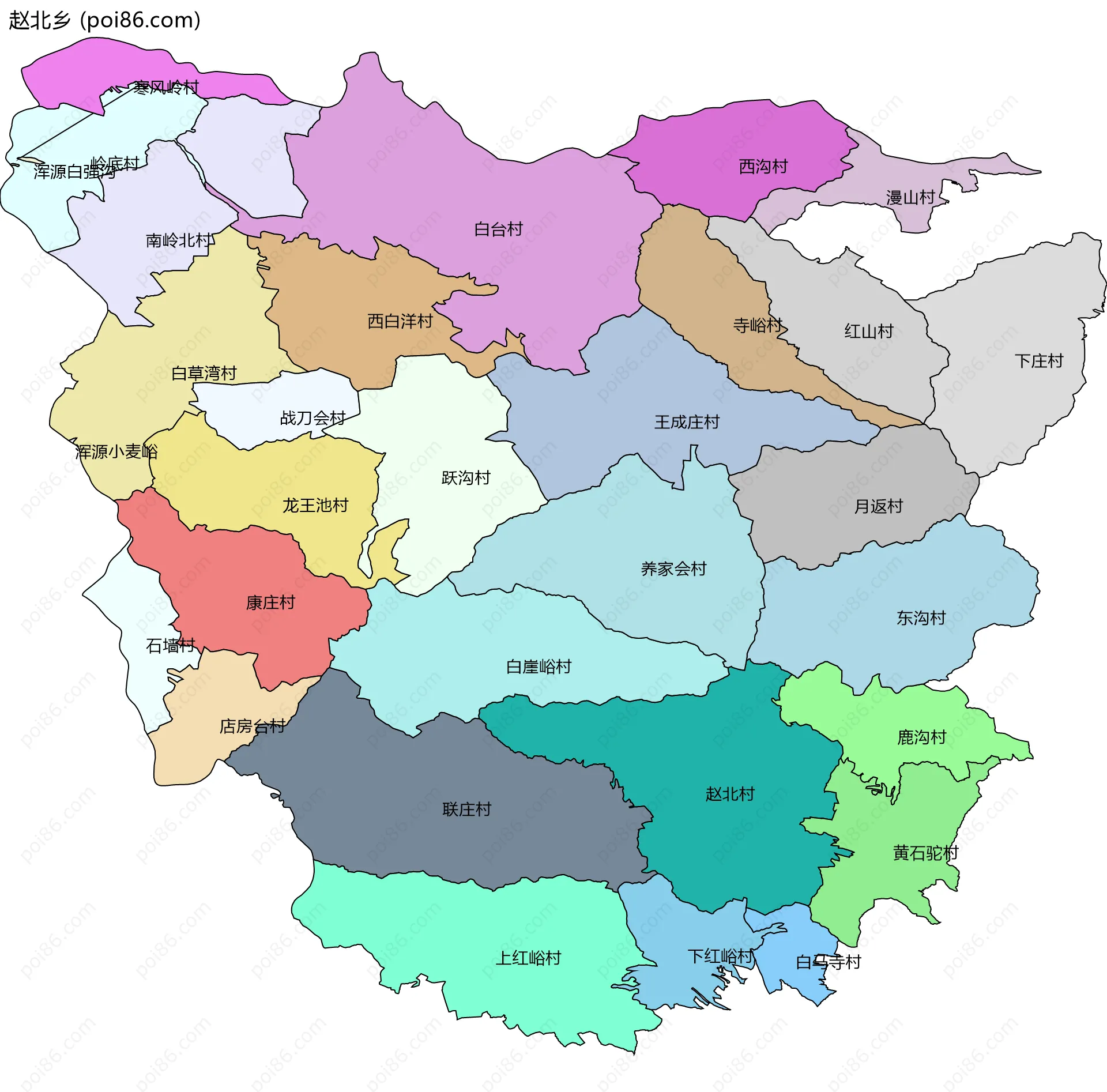 赵北乡边界地图(五级行政区划)