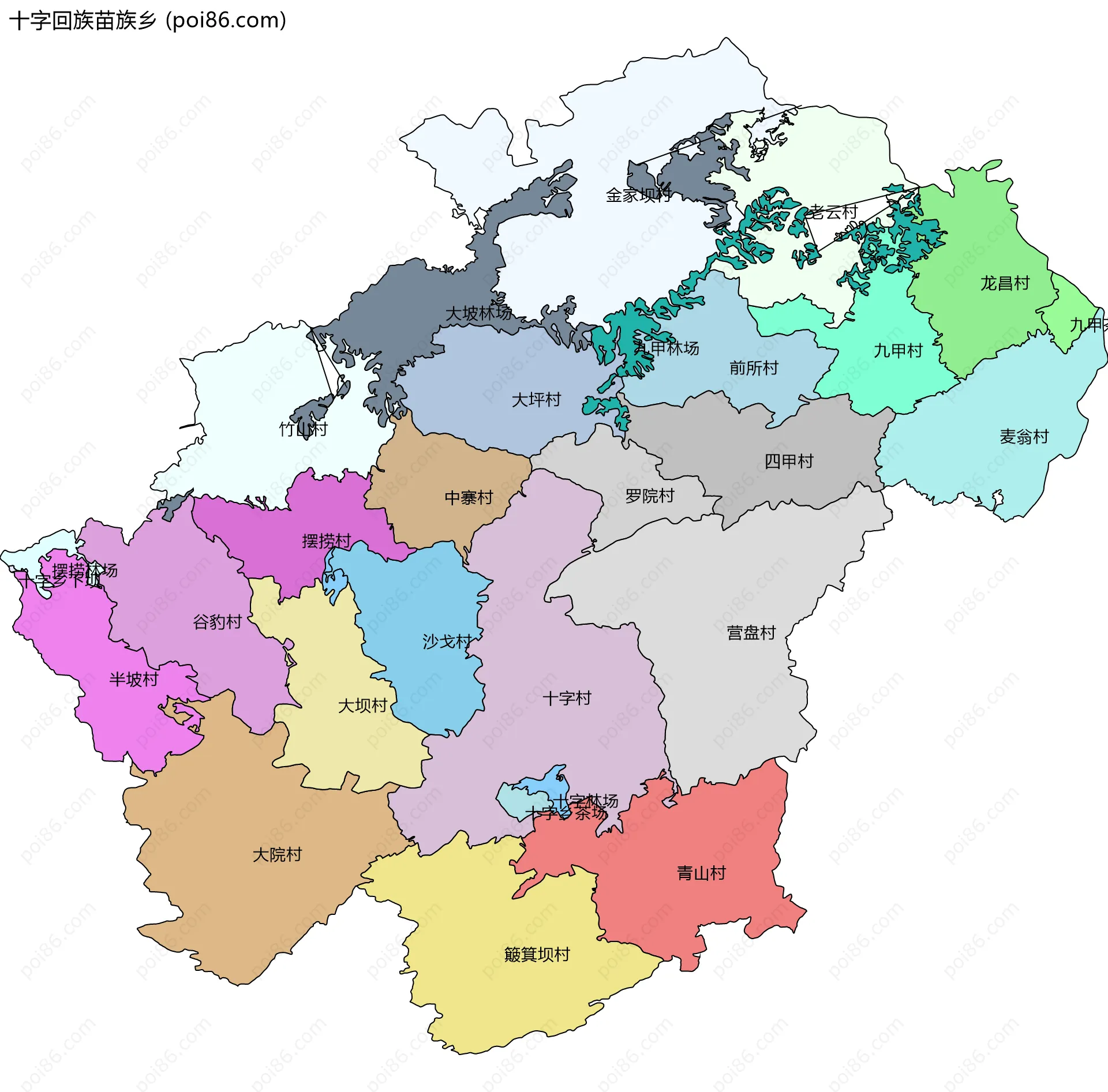 十字回族苗族乡边界地图(五级行政区划)