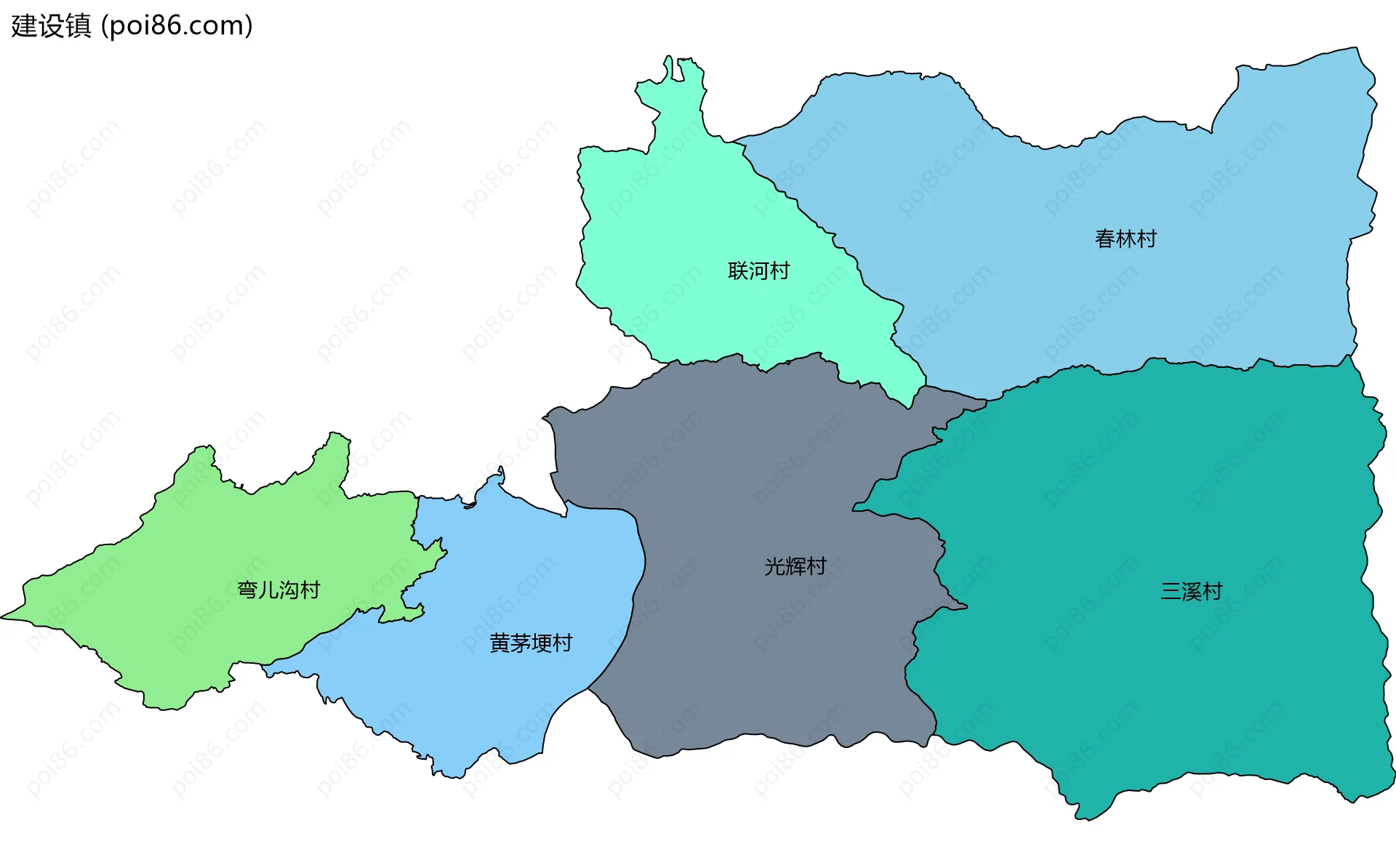 建设镇边界地图(五级行政区划)