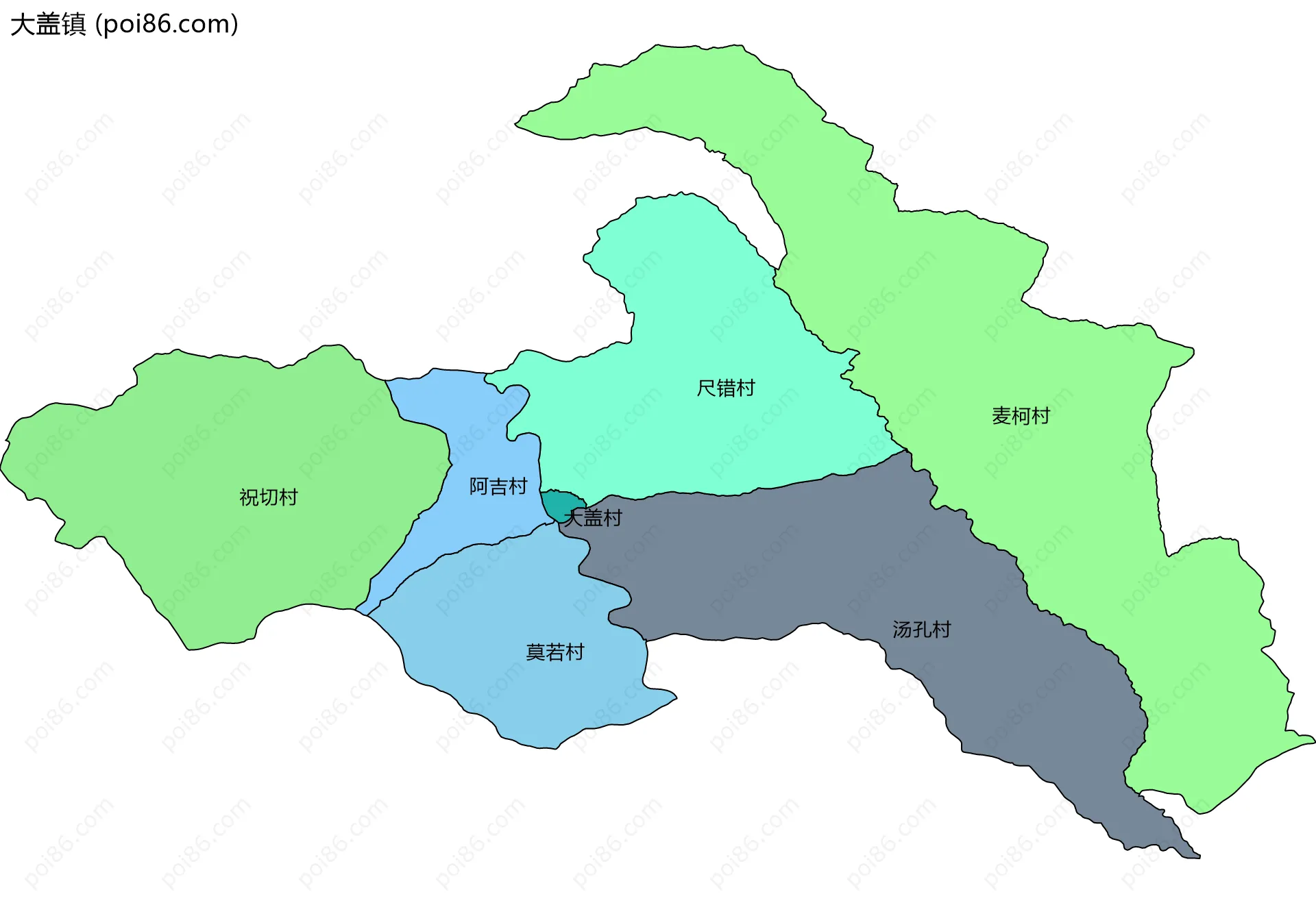 大盖镇边界地图(五级行政区划)