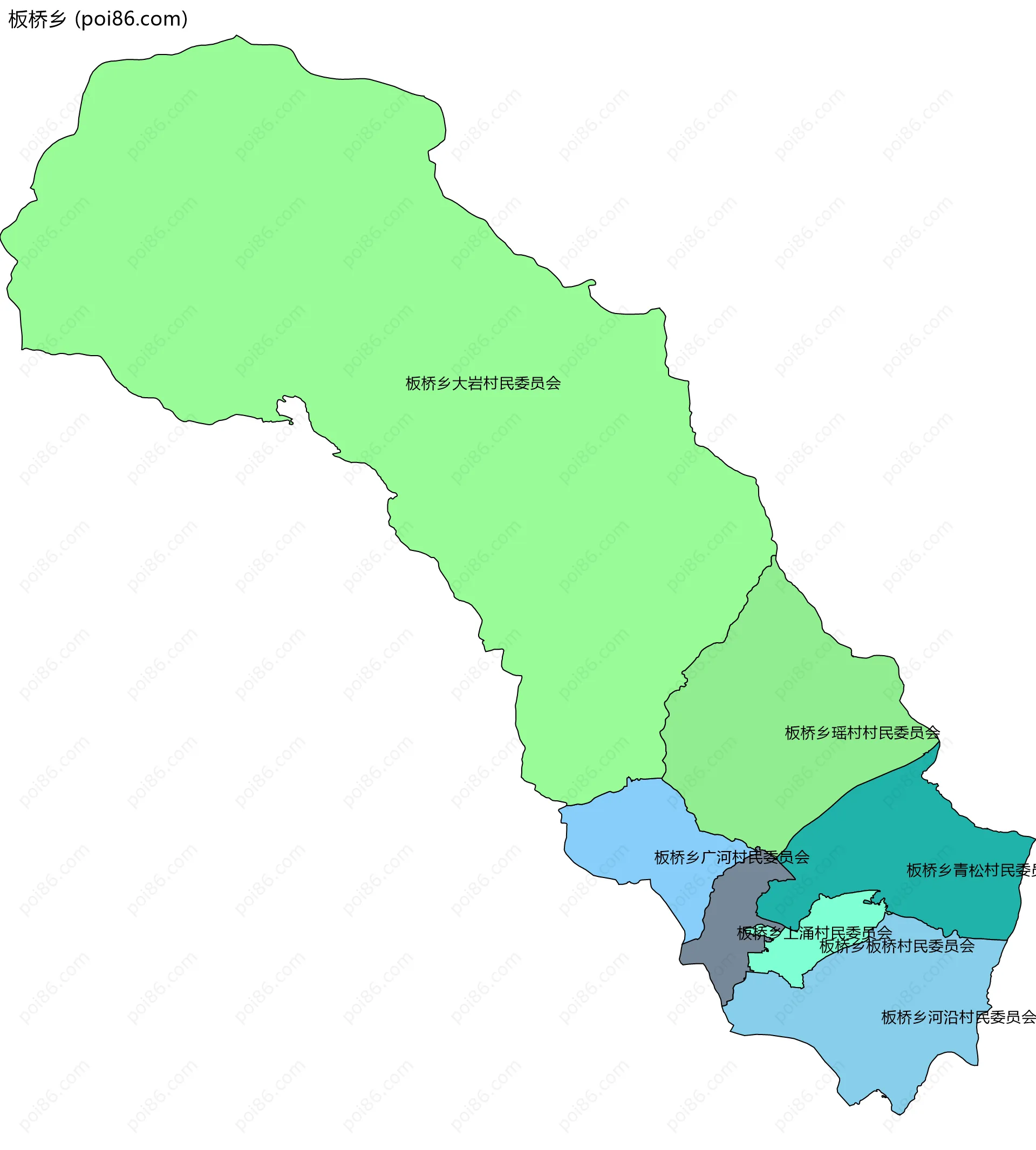 板桥乡边界地图(五级行政区划)