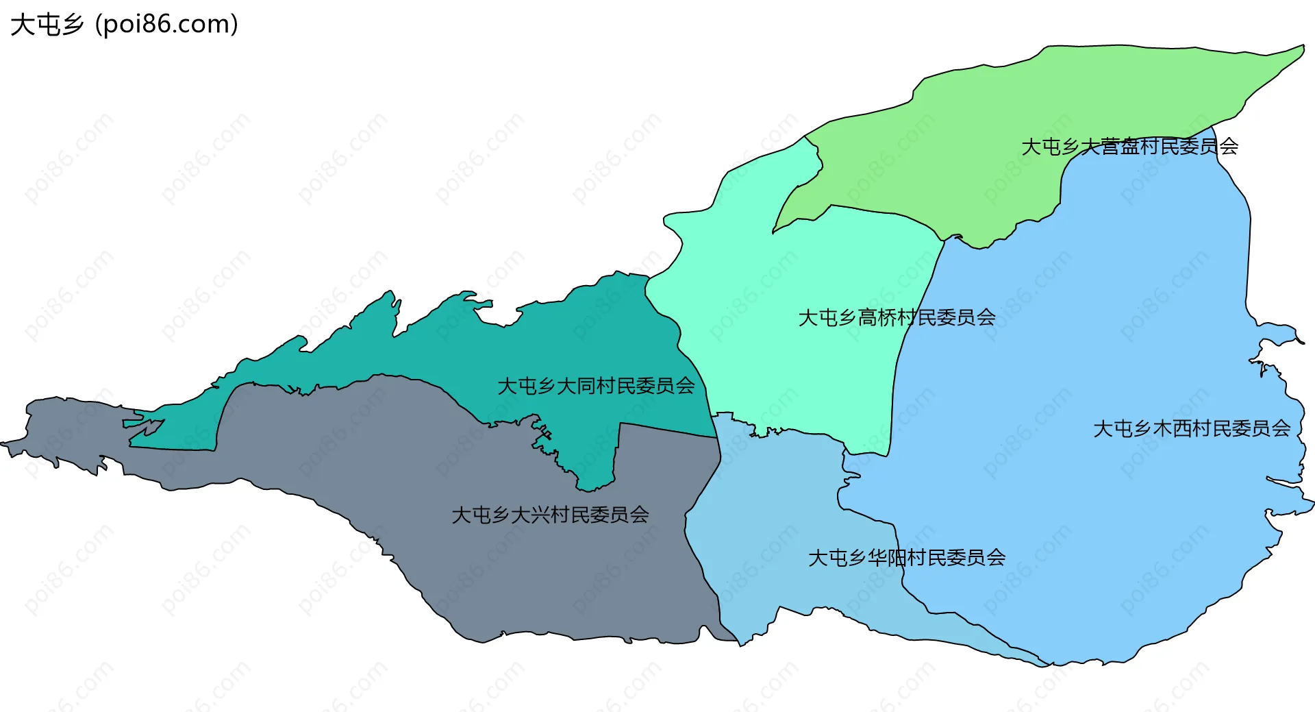 大屯乡边界地图(五级行政区划)