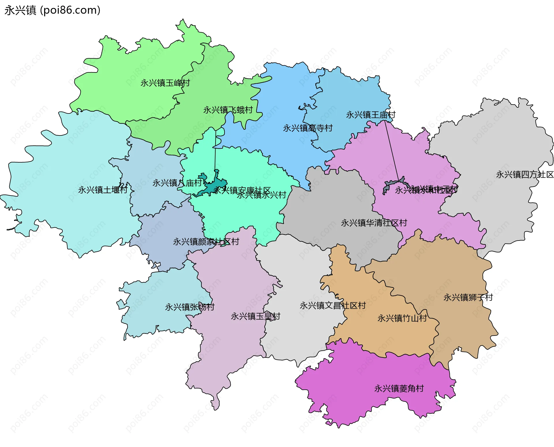 永兴镇边界地图(五级行政区划)