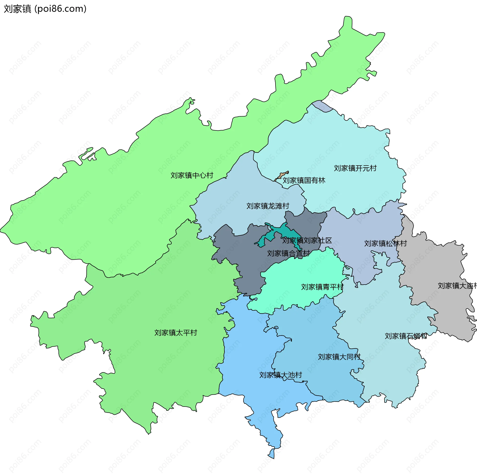 刘家镇边界地图(五级行政区划)