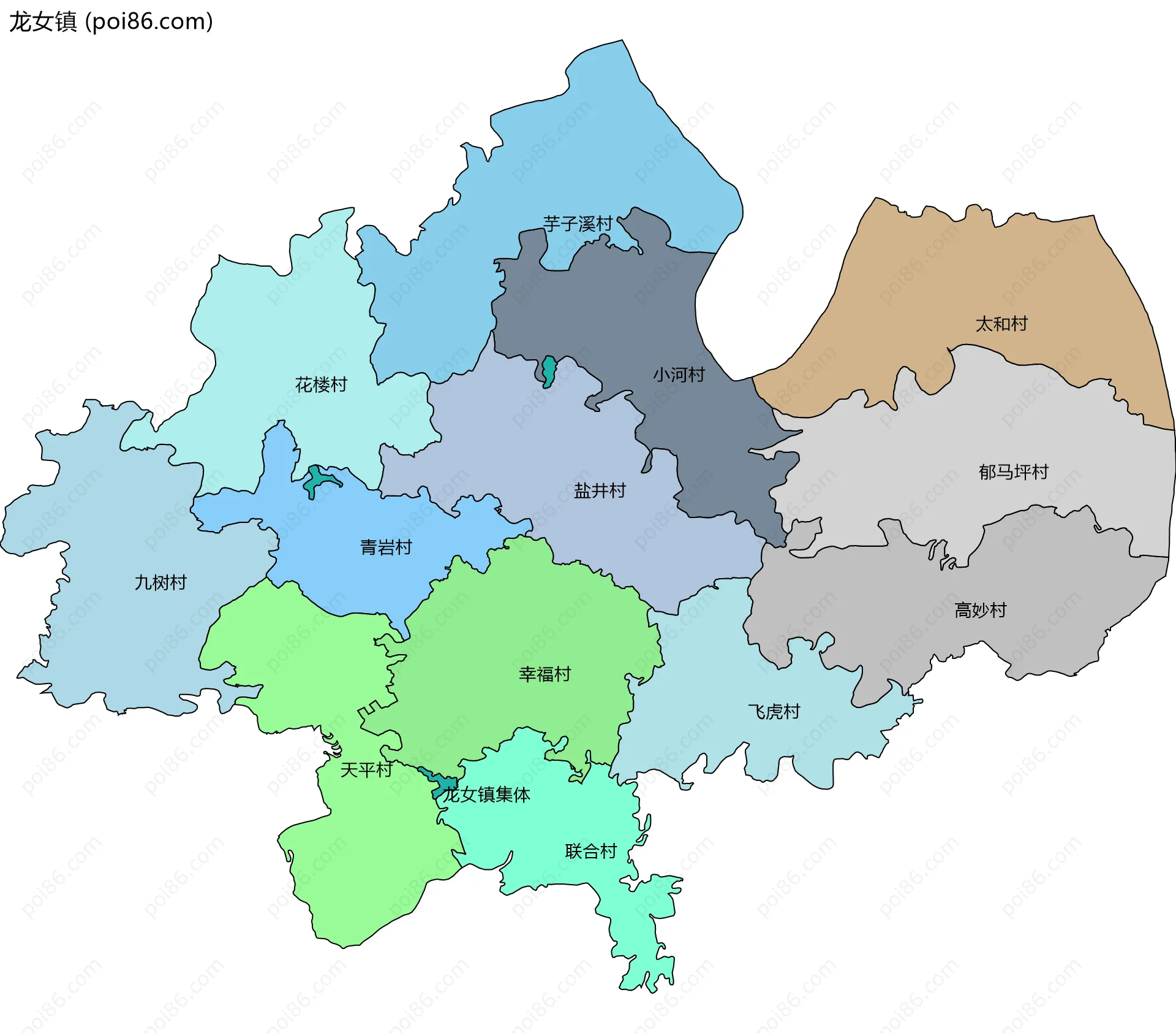 龙女镇边界地图(五级行政区划)