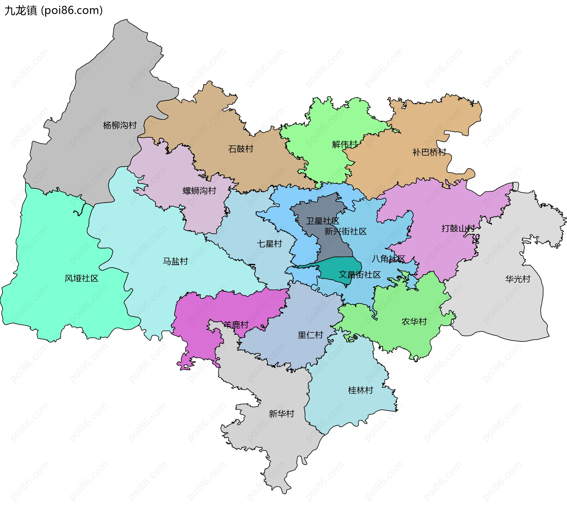 九龙镇边界地图(五级行政区划)