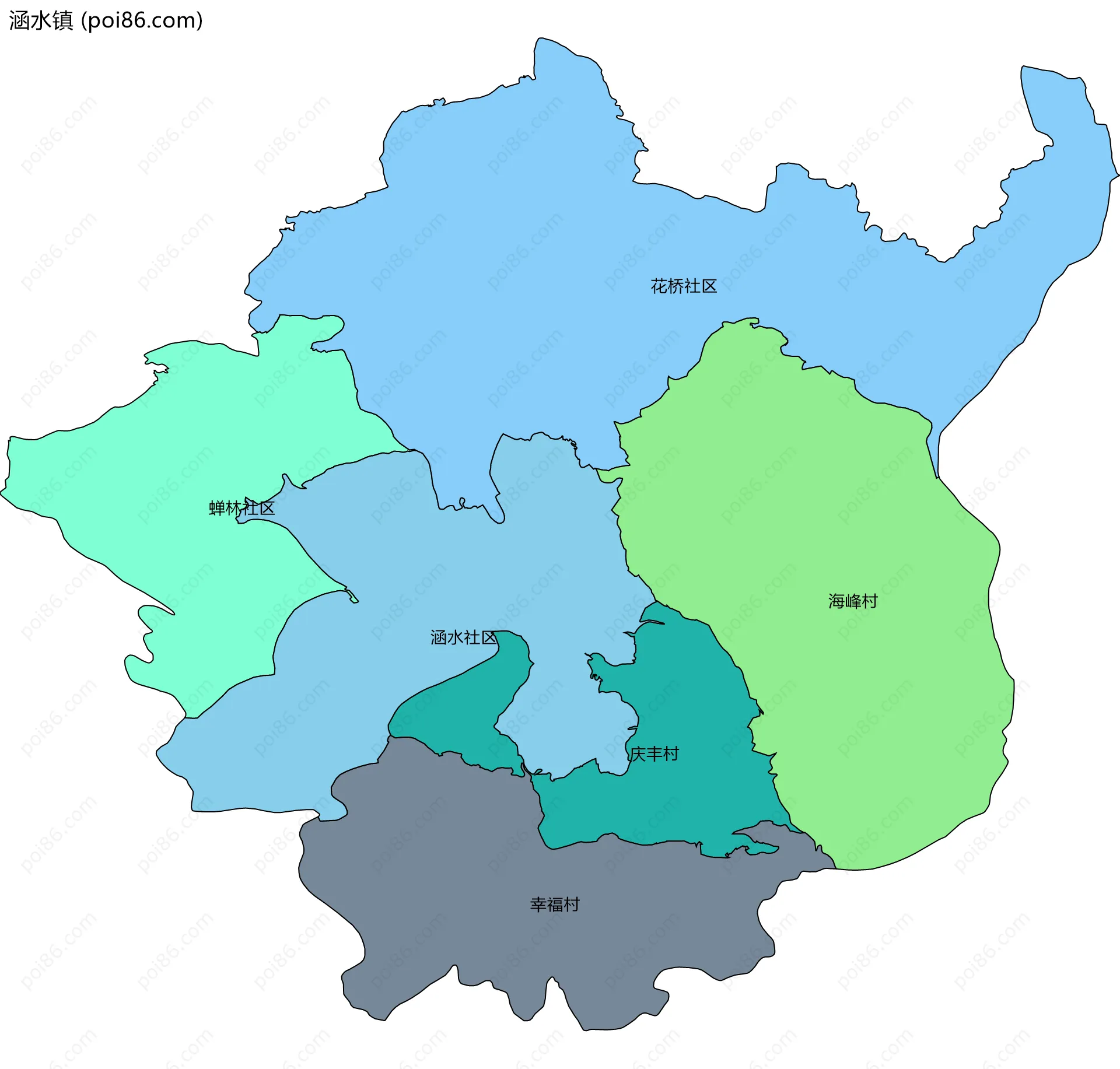 涵水镇边界地图(五级行政区划)