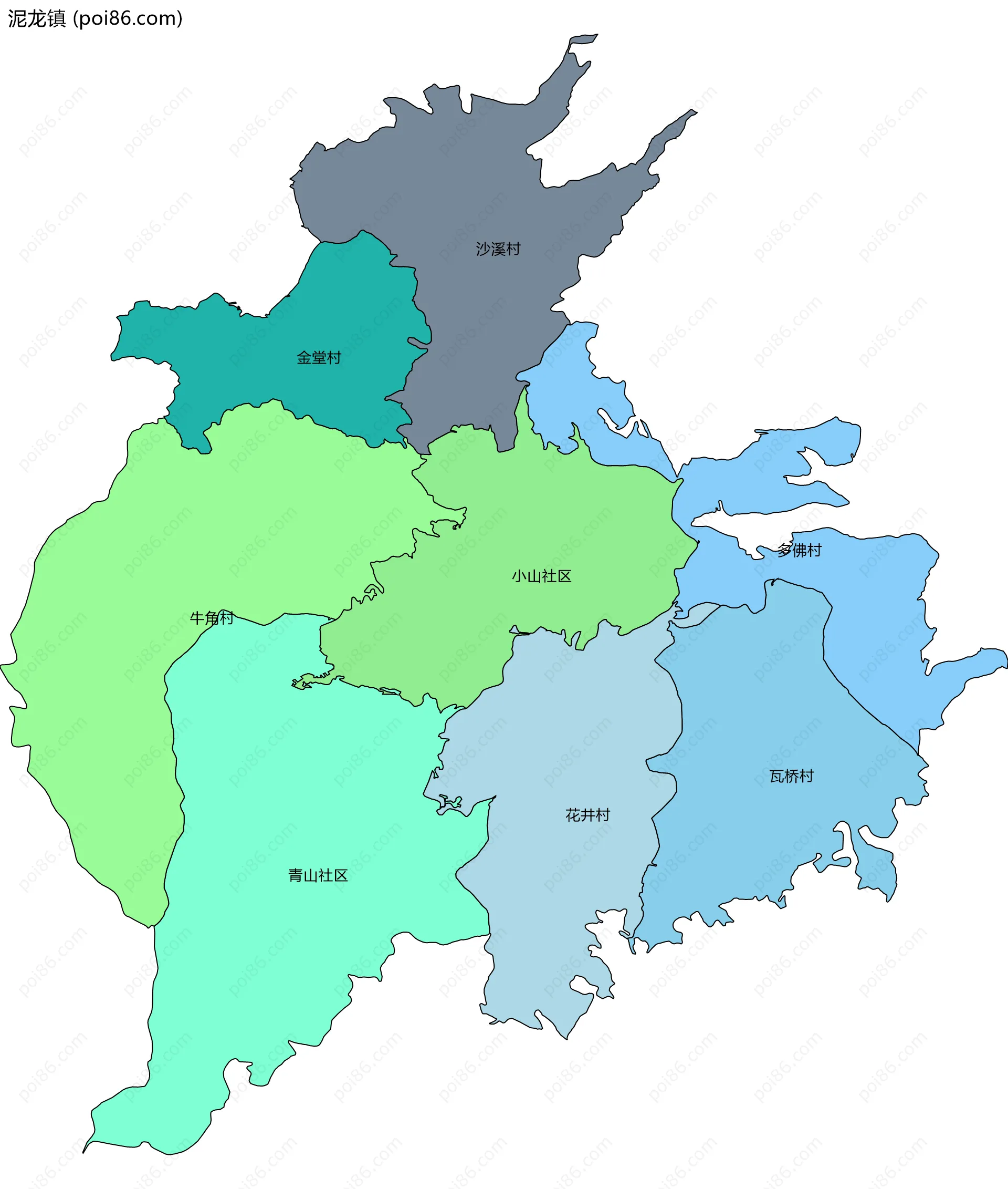 泥龙镇边界地图(五级行政区划)