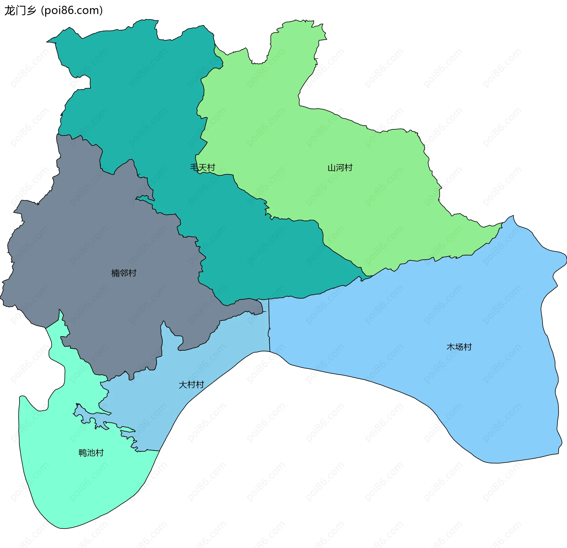 龙门乡边界地图(五级行政区划)