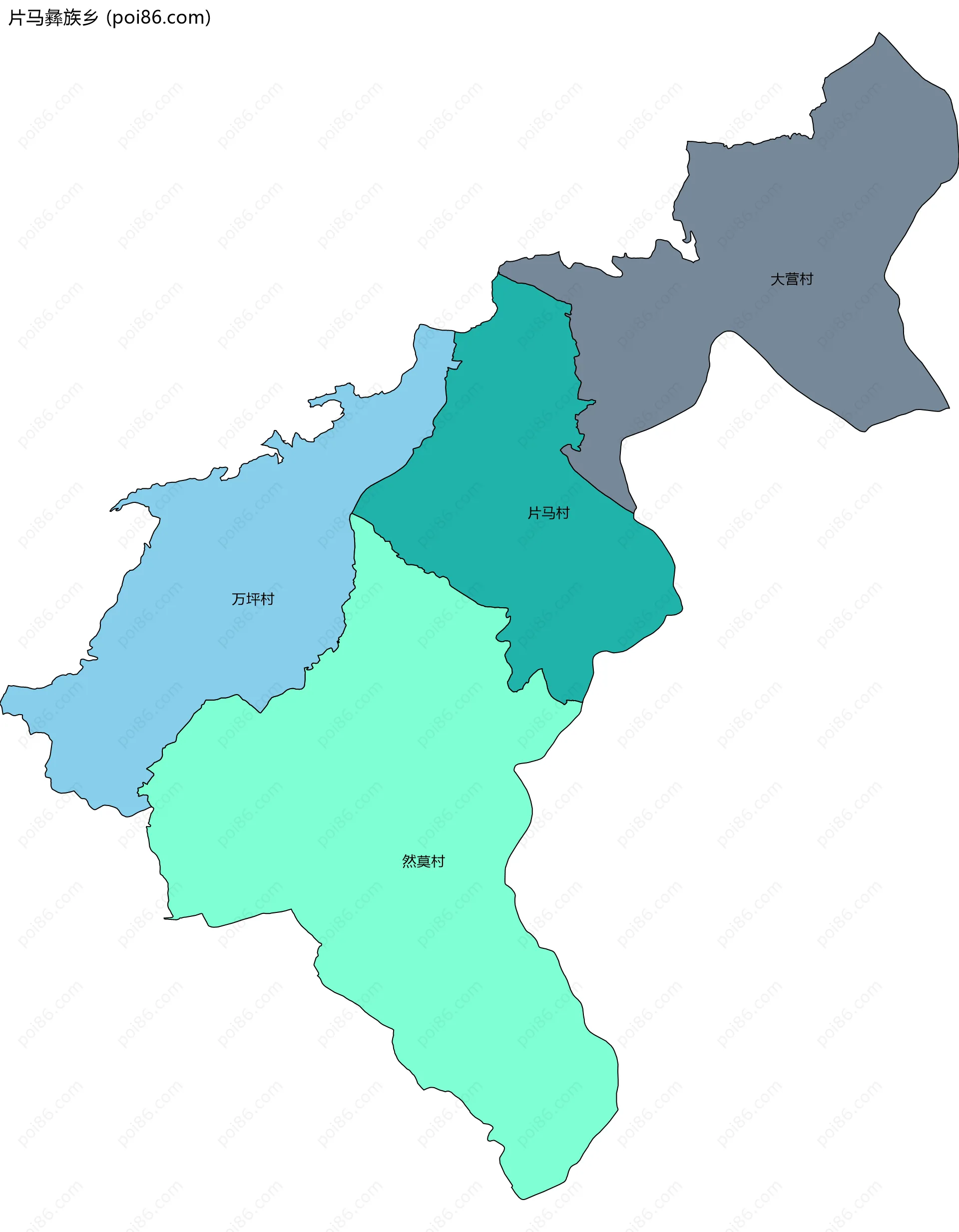 片马彝族乡边界地图(五级行政区划)