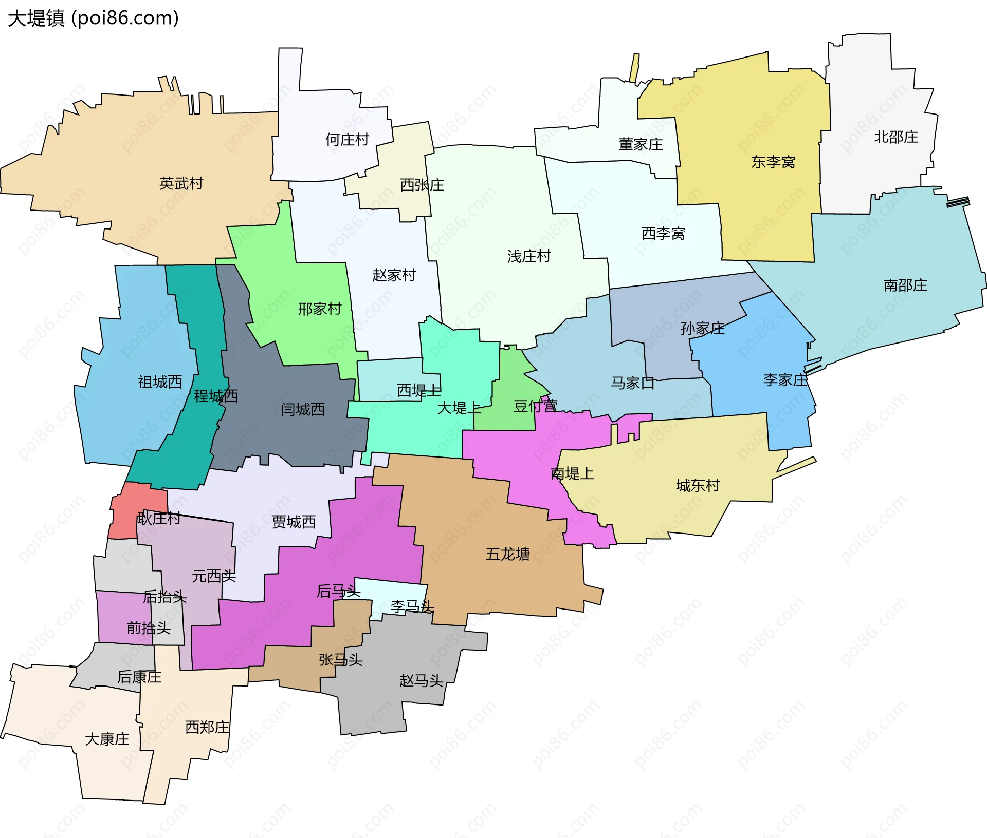 大堤镇边界地图(五级行政区划)