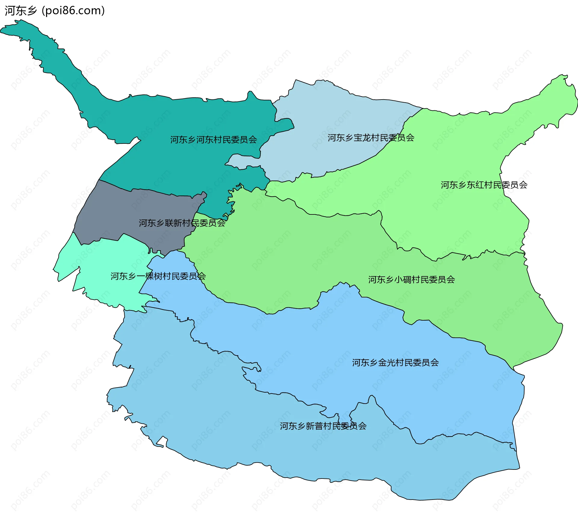 河东乡边界地图(五级行政区划)