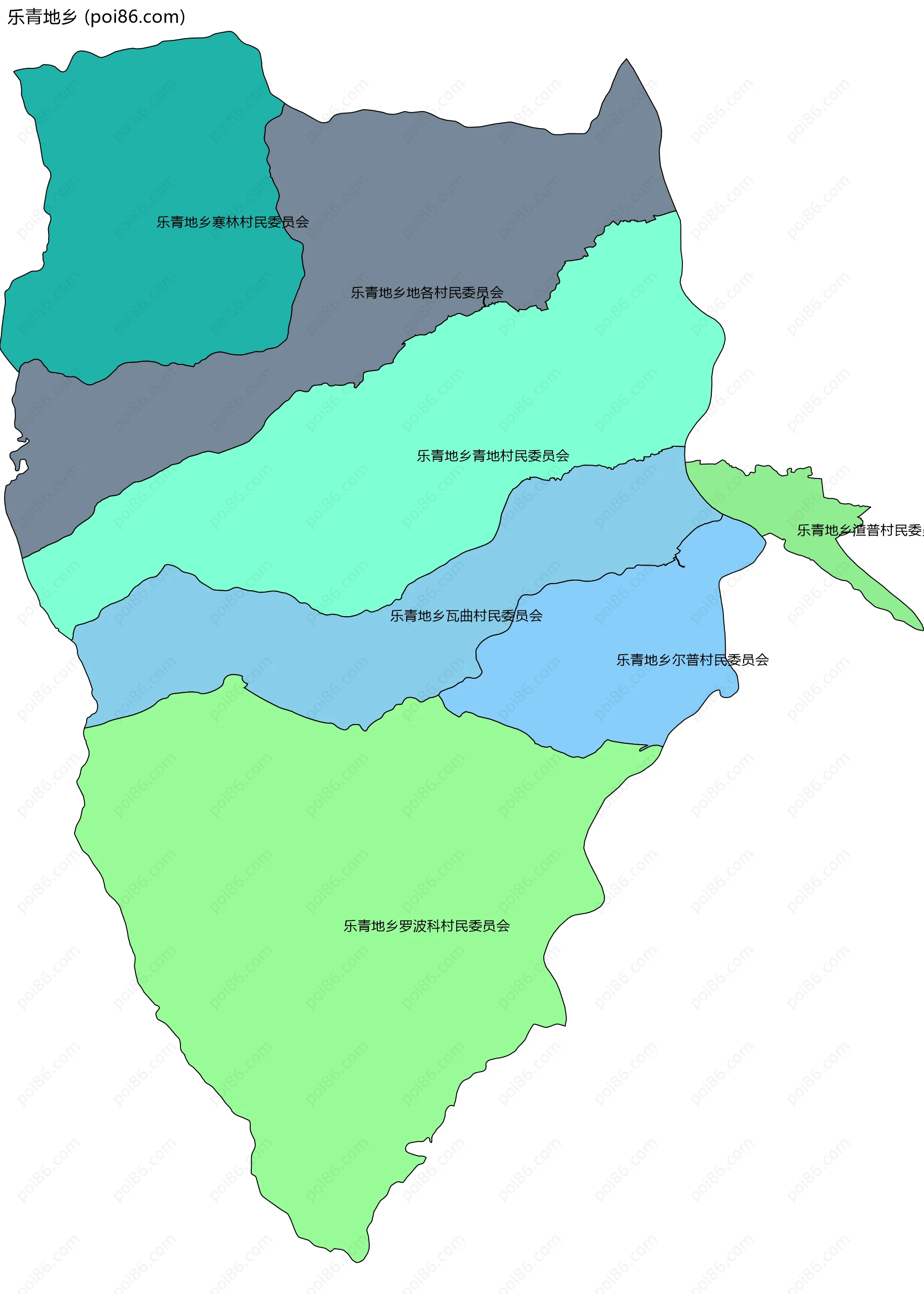 乐青地乡边界地图(五级行政区划)