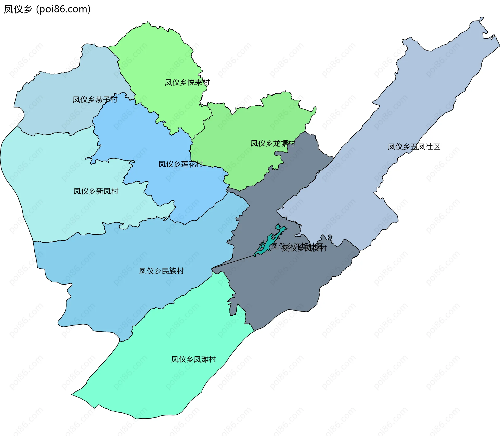 凤仪乡边界地图(五级行政区划)
