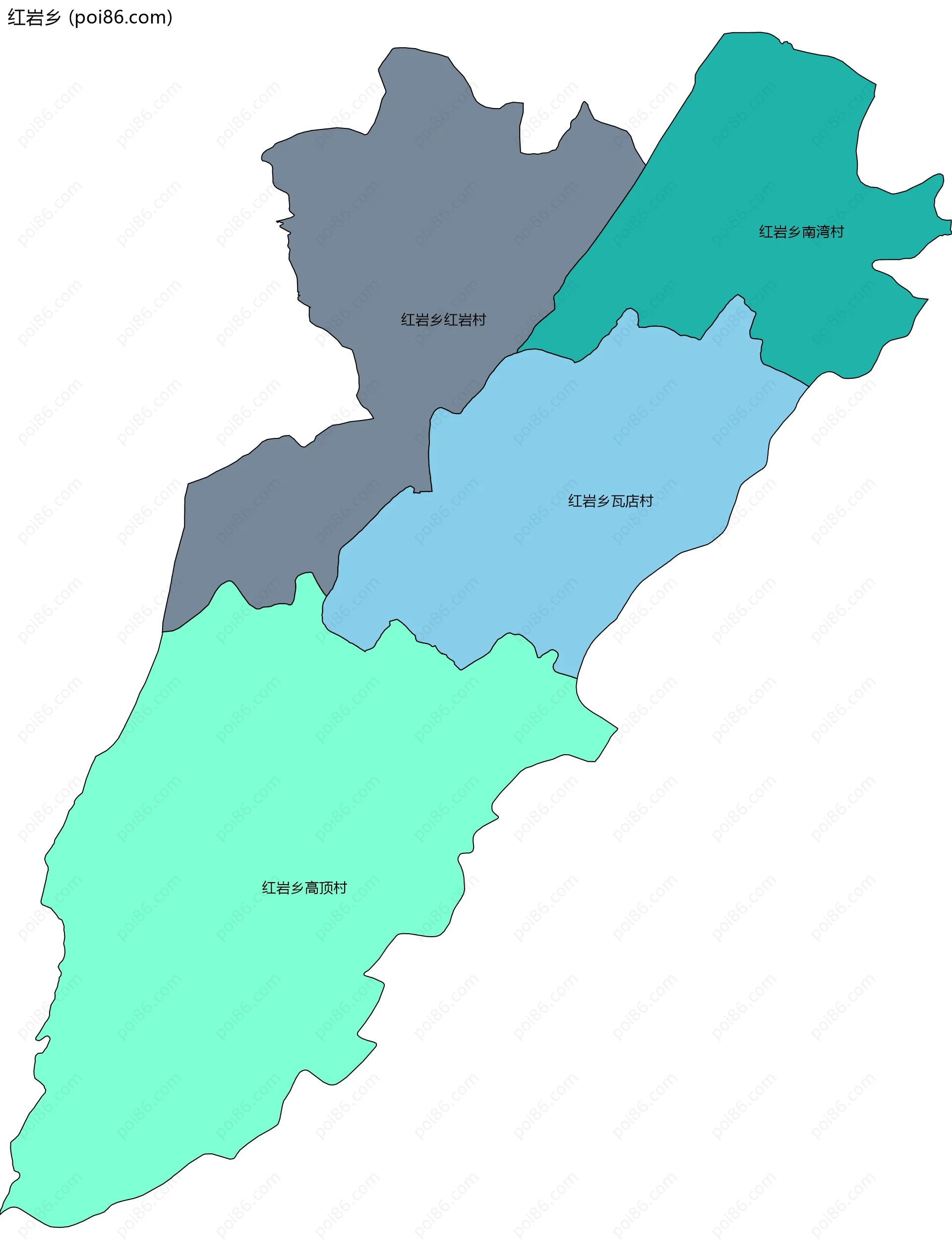 红岩乡边界地图(五级行政区划)