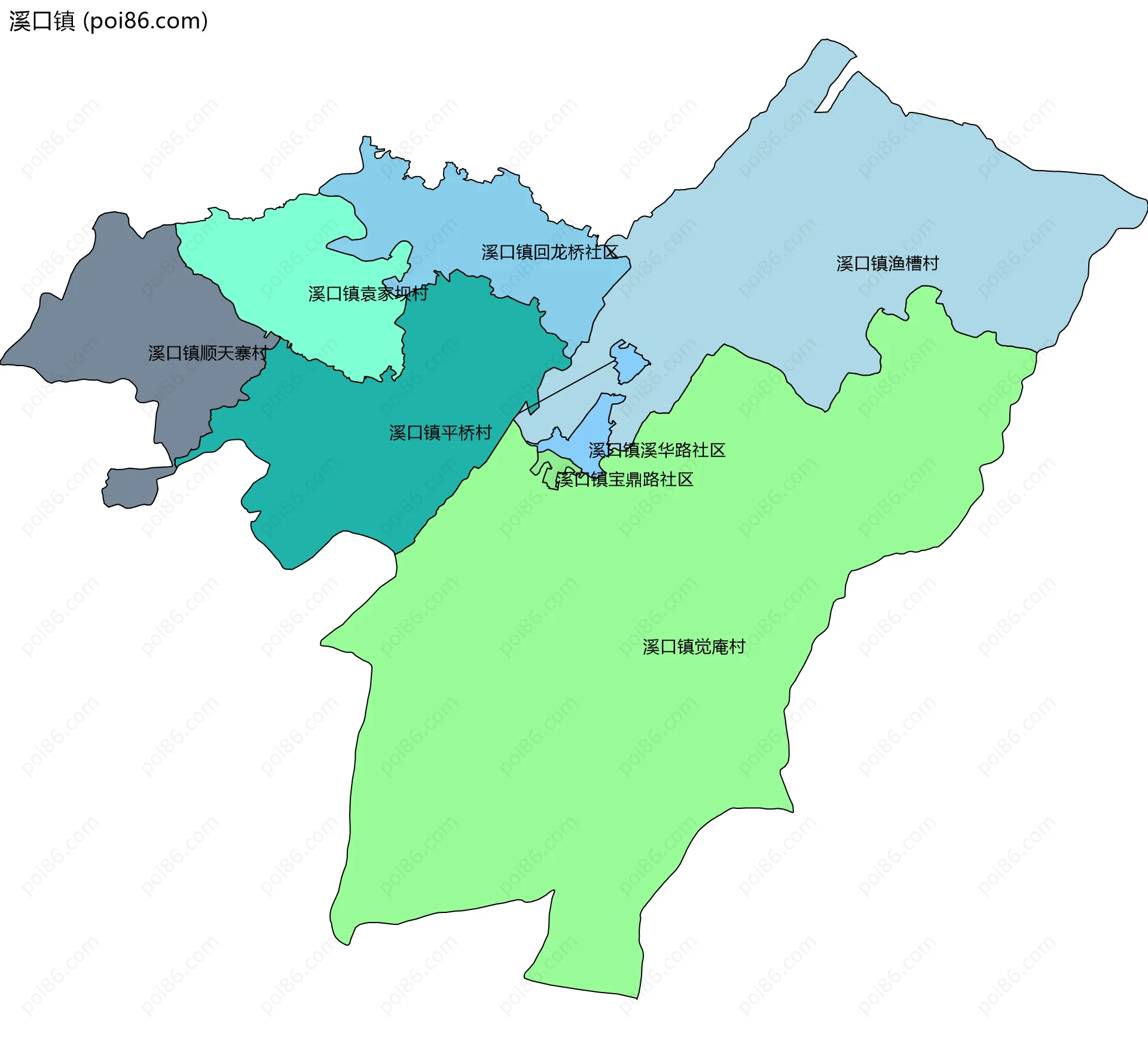 溪口镇边界地图(五级行政区划)