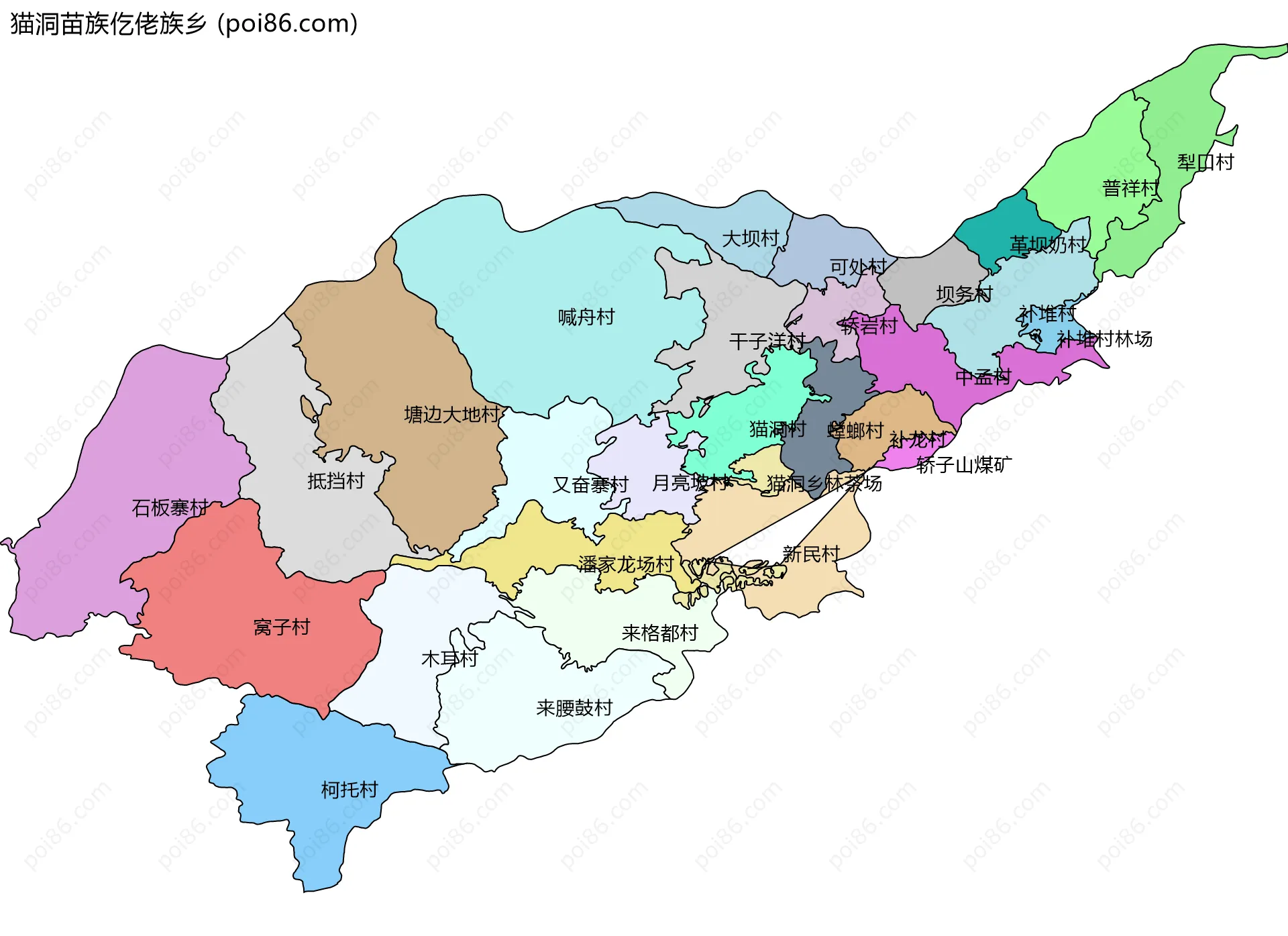 猫洞苗族仡佬族乡边界地图(五级行政区划)