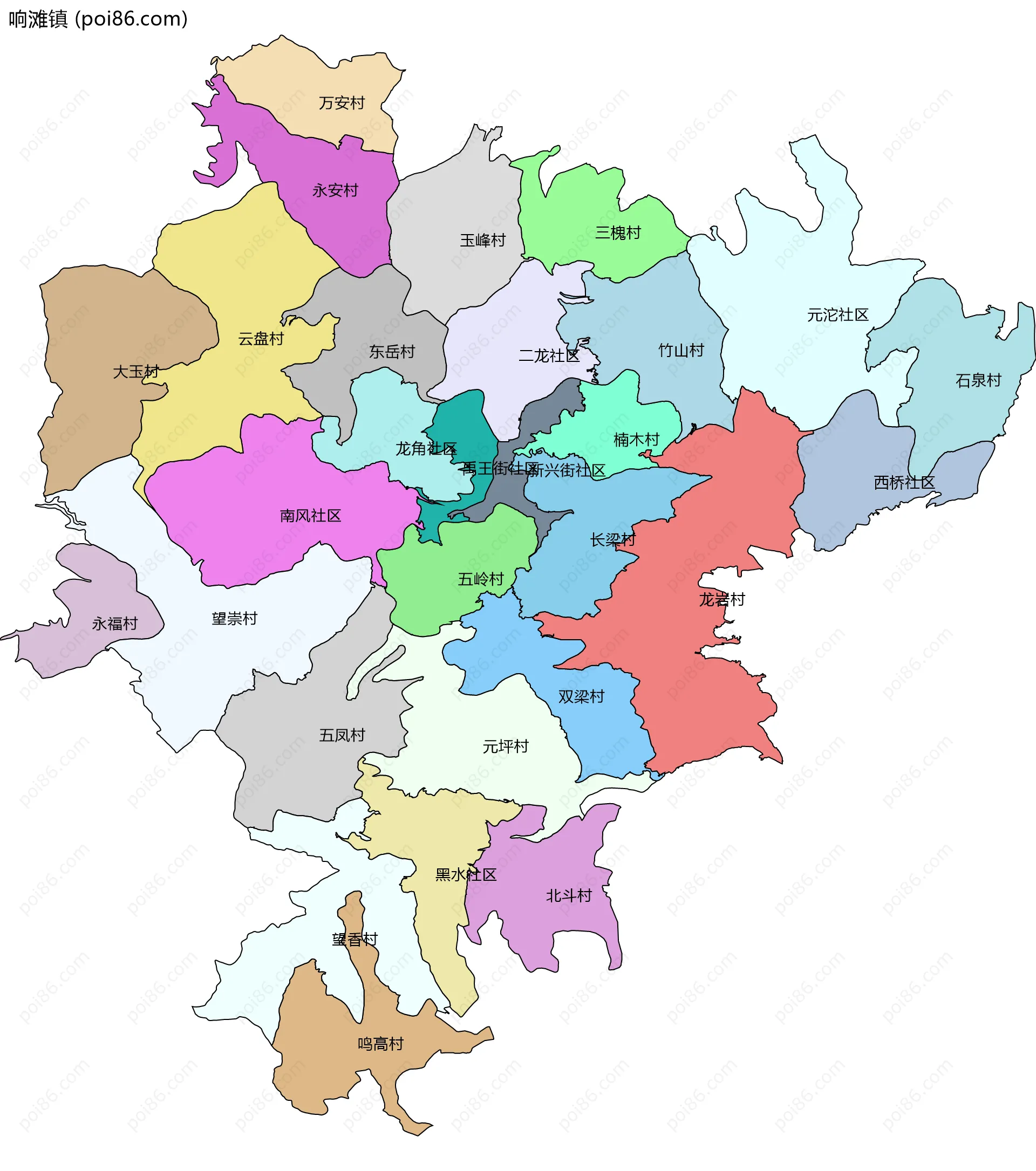 响滩镇边界地图(五级行政区划)