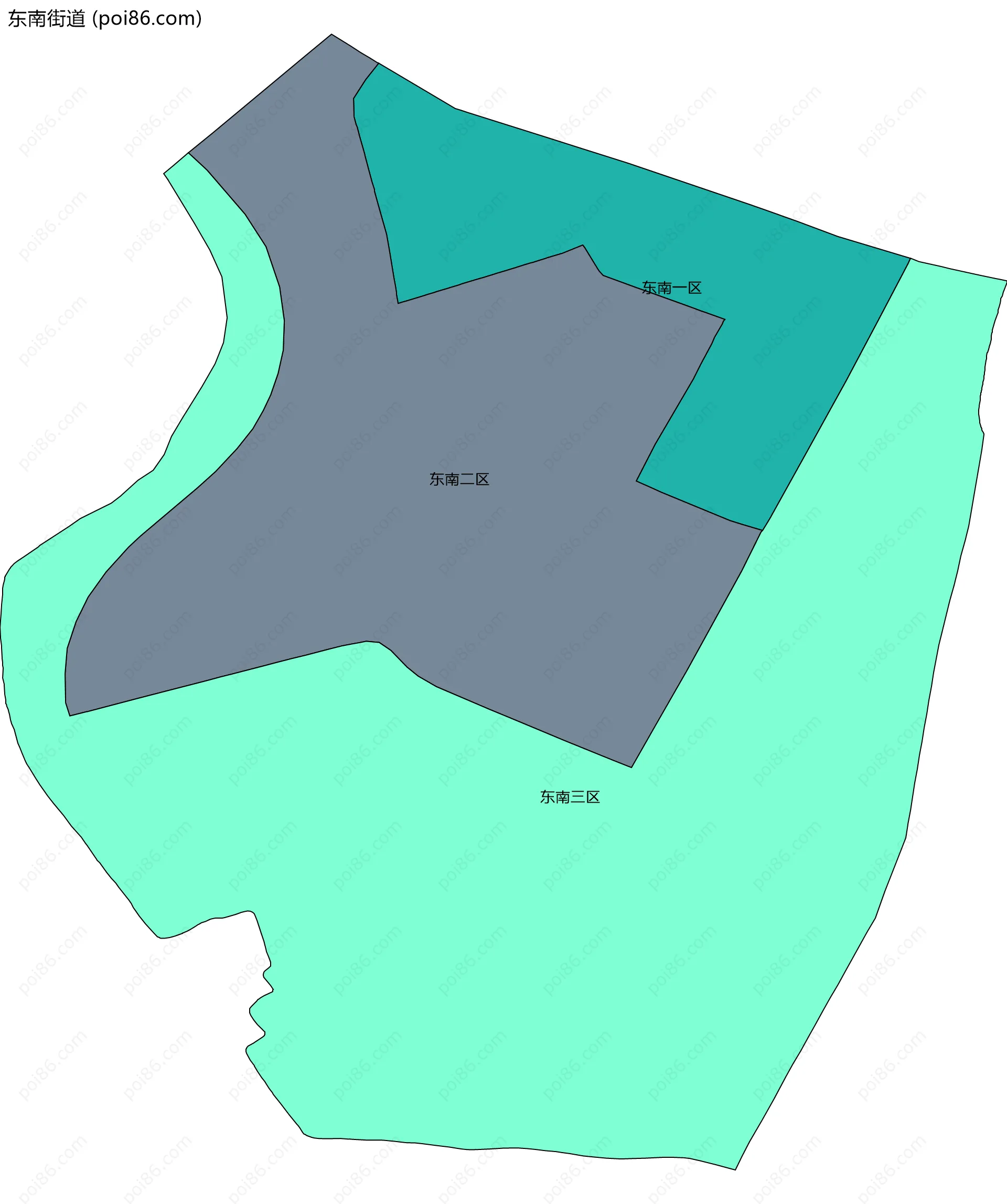 东南街道边界地图(五级行政区划)