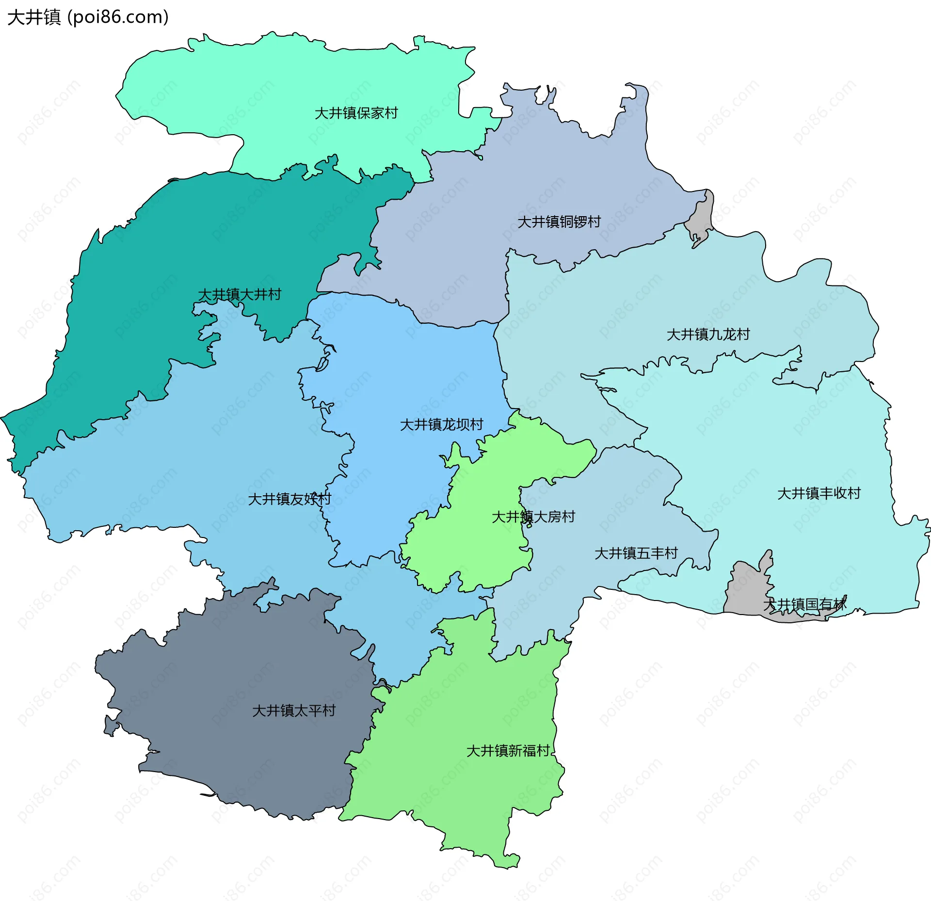 大井镇边界地图(五级行政区划)