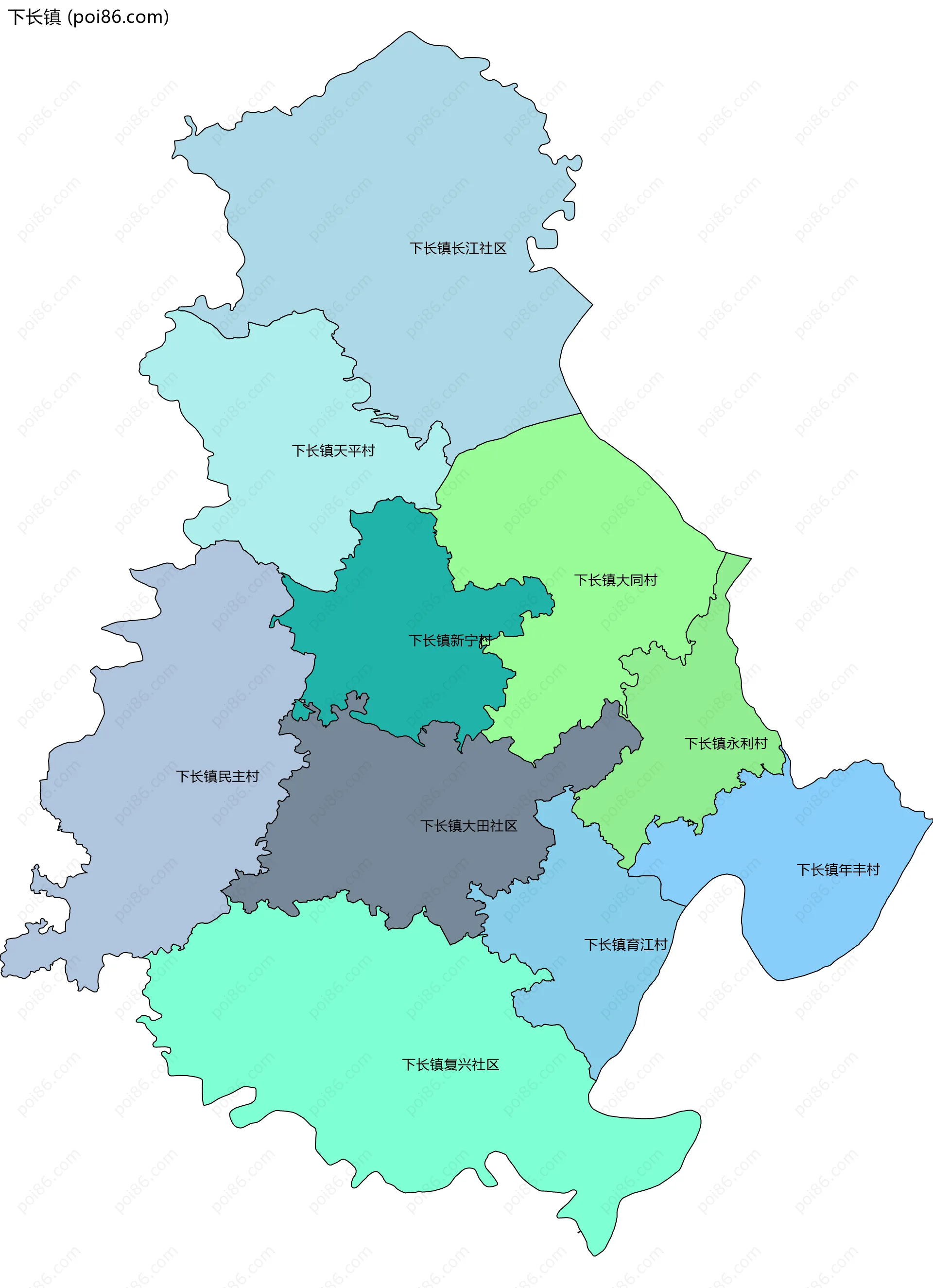 下长镇边界地图(五级行政区划)