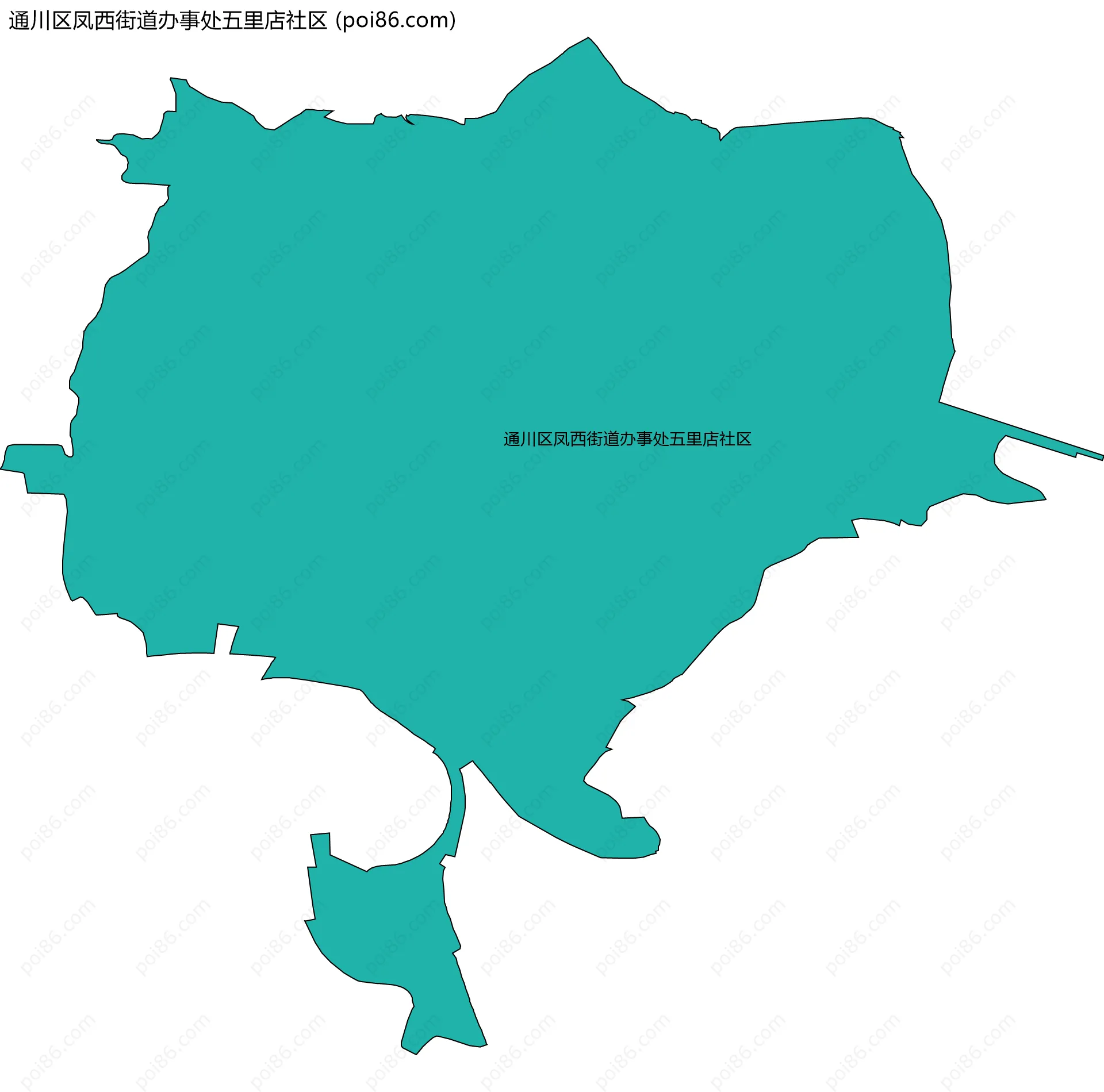 通川区凤西街道办事处五里店社区边界地图