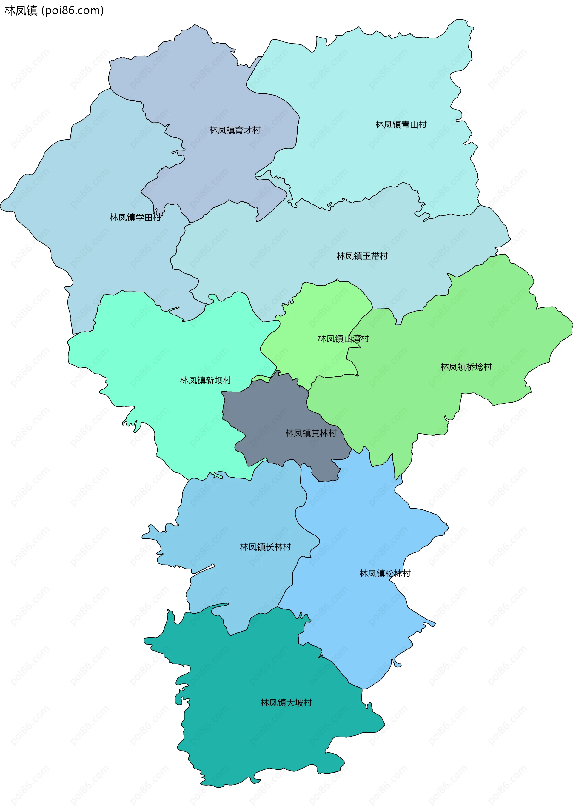 林凤镇边界地图(五级行政区划)