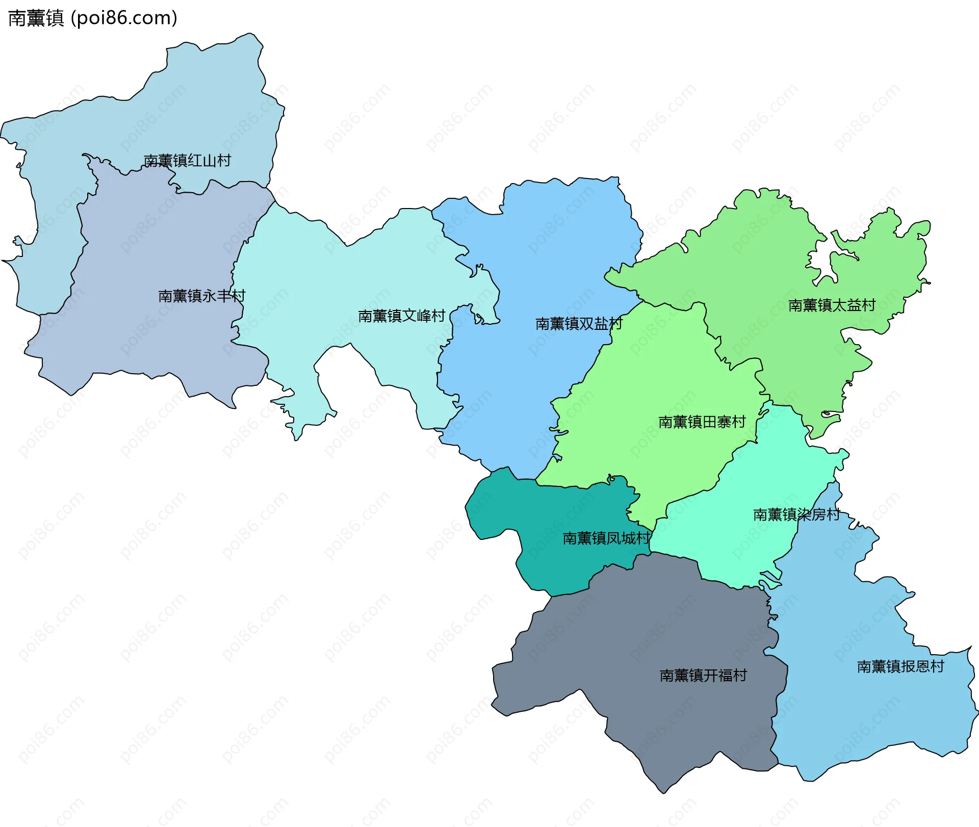 南薰镇边界地图(五级行政区划)
